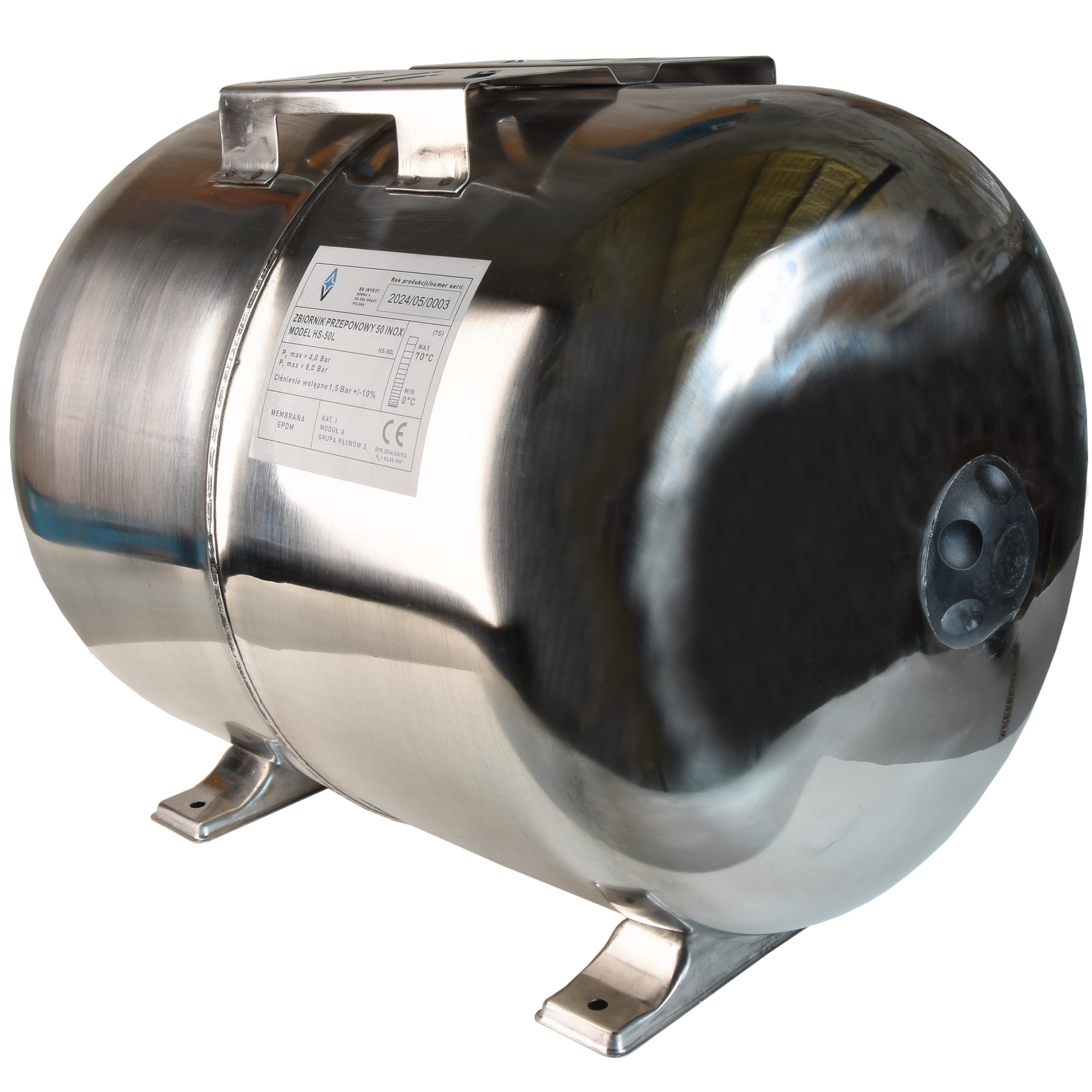 Réservoir à Vessie Sous Pression 50L - Groupe de Surpression - Rccordement 1" - Cuve Ballon en Acier Inoxydable INOX - pour Pompe Domestique, Pompe de Puit - Suppresseur Pompe - Horizontal 50 Litres