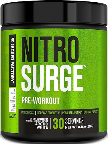Miniatura 80 de Jacked Factory Suplemento NITROSURGE para antes del entrenamiento, energía sin fin, ganancias instantáneas de fuerza, bombas intensas de óxido