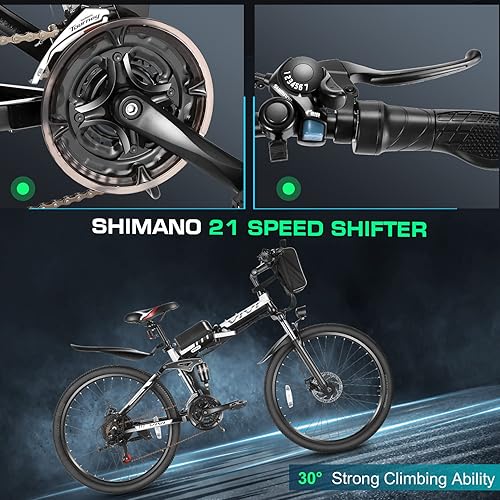 Miniatura 7 de Vivi Bicicleta eléctrica, bicicleta eléctrica de 26 pulgadas para adultos, bicicleta de montaña eléctrica plegable con motor de 500 W, batería de