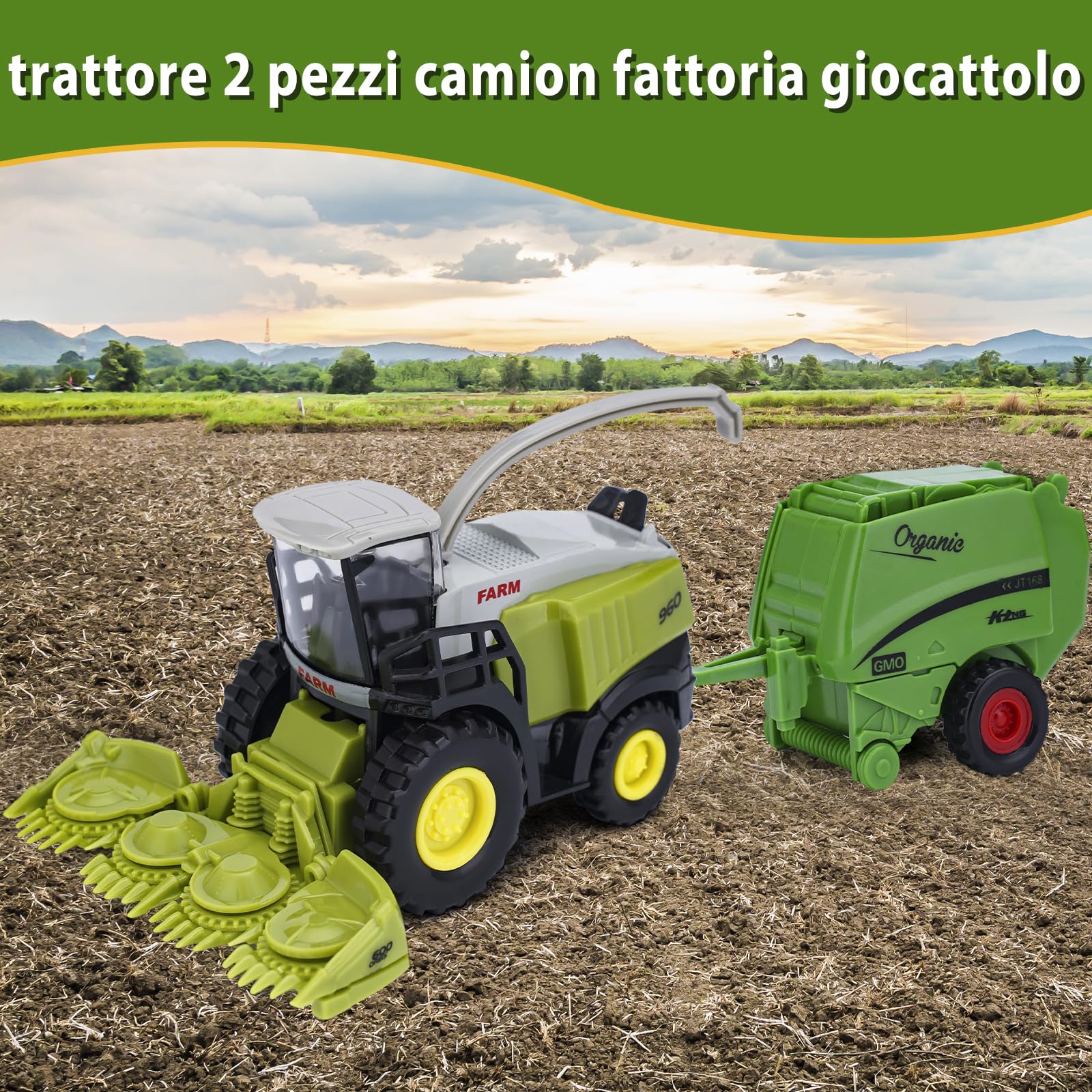 VBACALA Set Trattore Giocattolo Fattoria Pressofuso,Trattore con Rimorchio Mietitrebbia per Bambini, Veicolo Agricolo a Trazione Posteriore Modello,Giocattolo da Regalo per Ragazzi e Ragazze 3+ Anni
