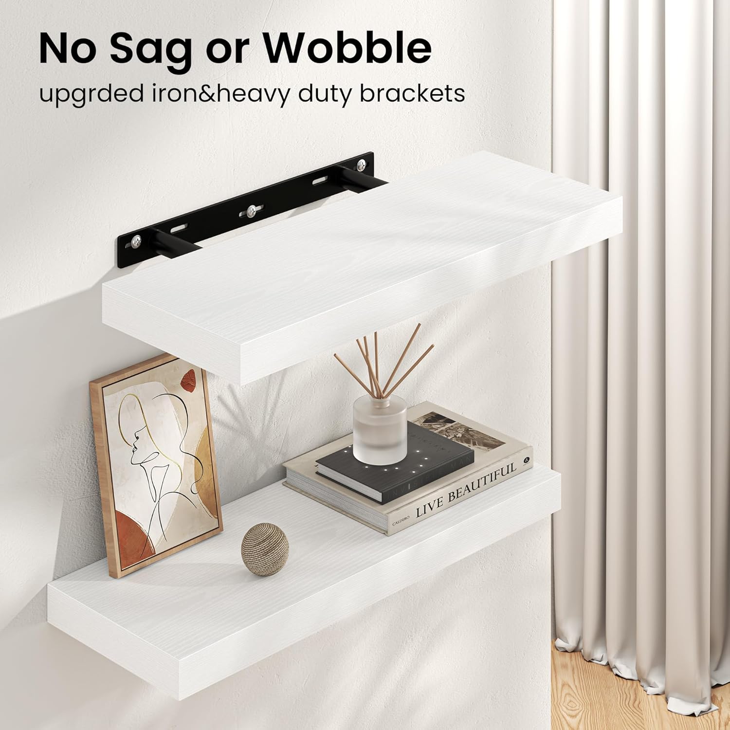 Floating Shelves for Wall, 72"W x 9.3"D x 1.5"H, Long Wooden Wall Mounted Display Shelves with Invisible Brackets for Living Room, Bedroom, Bathroom, Kitchen Decor and Storage, Set of 2, White