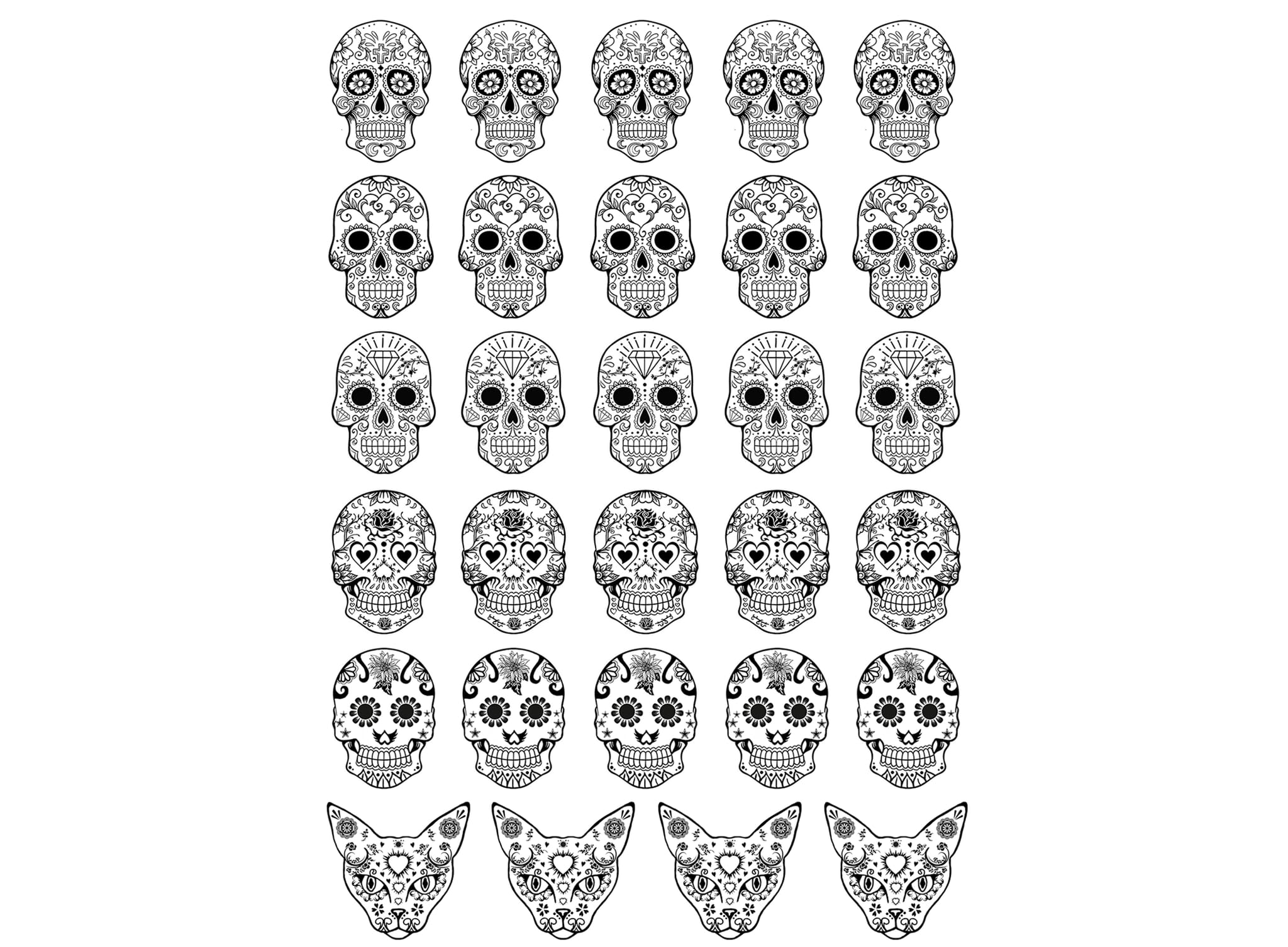 Sugar Skulls 30 pcs 0.75 Inch Black Fused Glass Decals