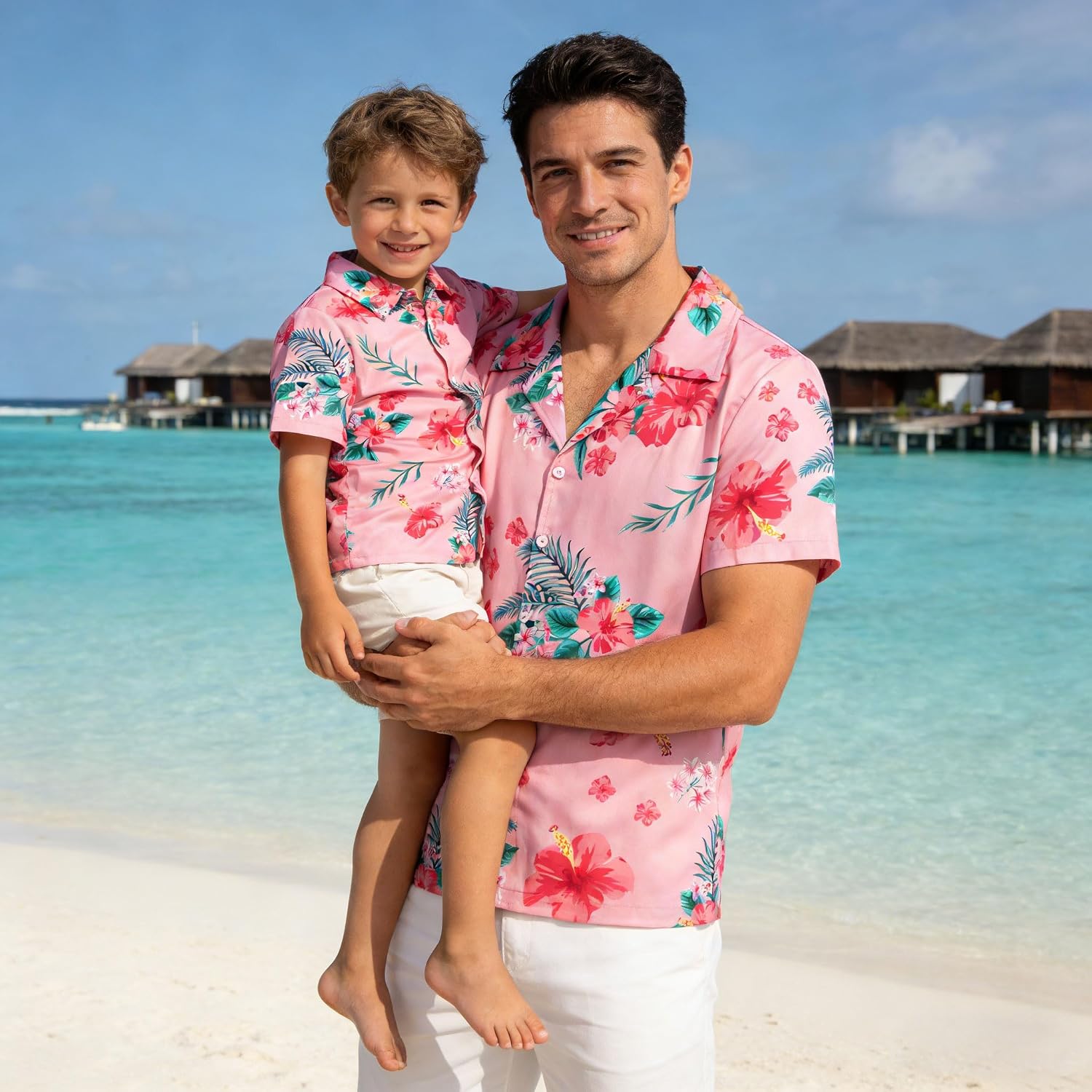 Hawaiian Dad and Son Matching Shirts - Floral Print Short Sleeve Button Down Cute Fathers Gift Set Baby Clothes
