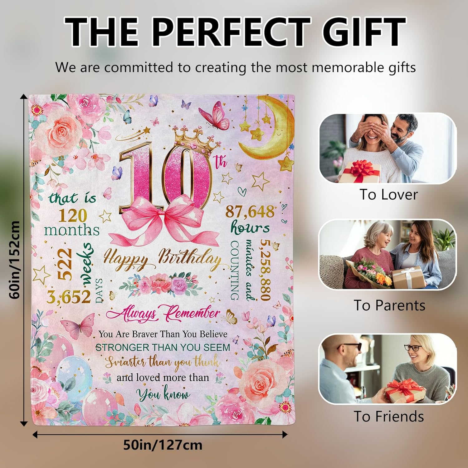 10 Year Old Girl Birthday Gifts,Birthday Gifts for 10 Year Old Girls,10th Birthday Gifts for Girl,Happy 10th Birthday Girls Gifts,10th Birthday Decorations,Gift for Birthdays Ideas Blanket 50"X60"