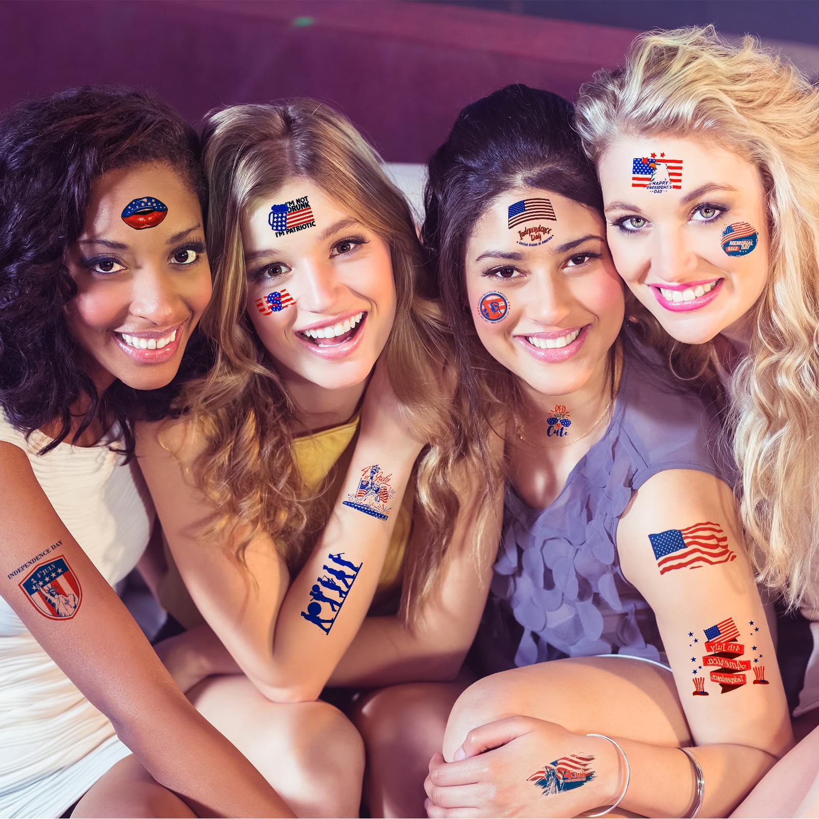 100PCS 4th of July Temporary Tattoos, Fourth of July Patriotic Tattoo, America Flag Red White and Blue Face Tattoo Stickers, Party in the USA Memorial Independence Labor Day Makeup Accessories