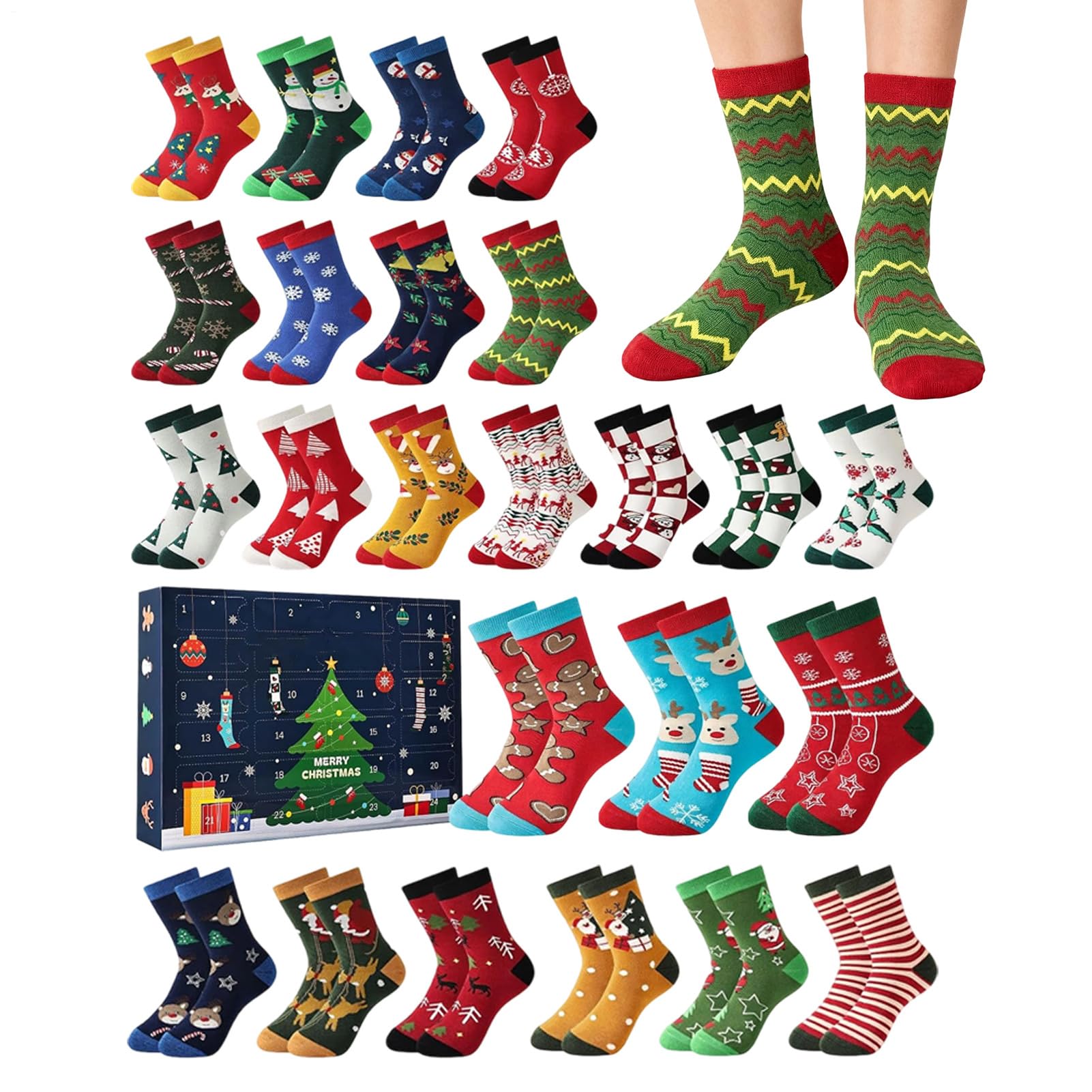 Calcetines de Adviento Calcetines Unisex para Regalos y Navideñas | Calendarios de Cuenta Atrás de 24 Días para Adultos Mujeres, Hombres, Hogar, , Calcetines de Regalo,