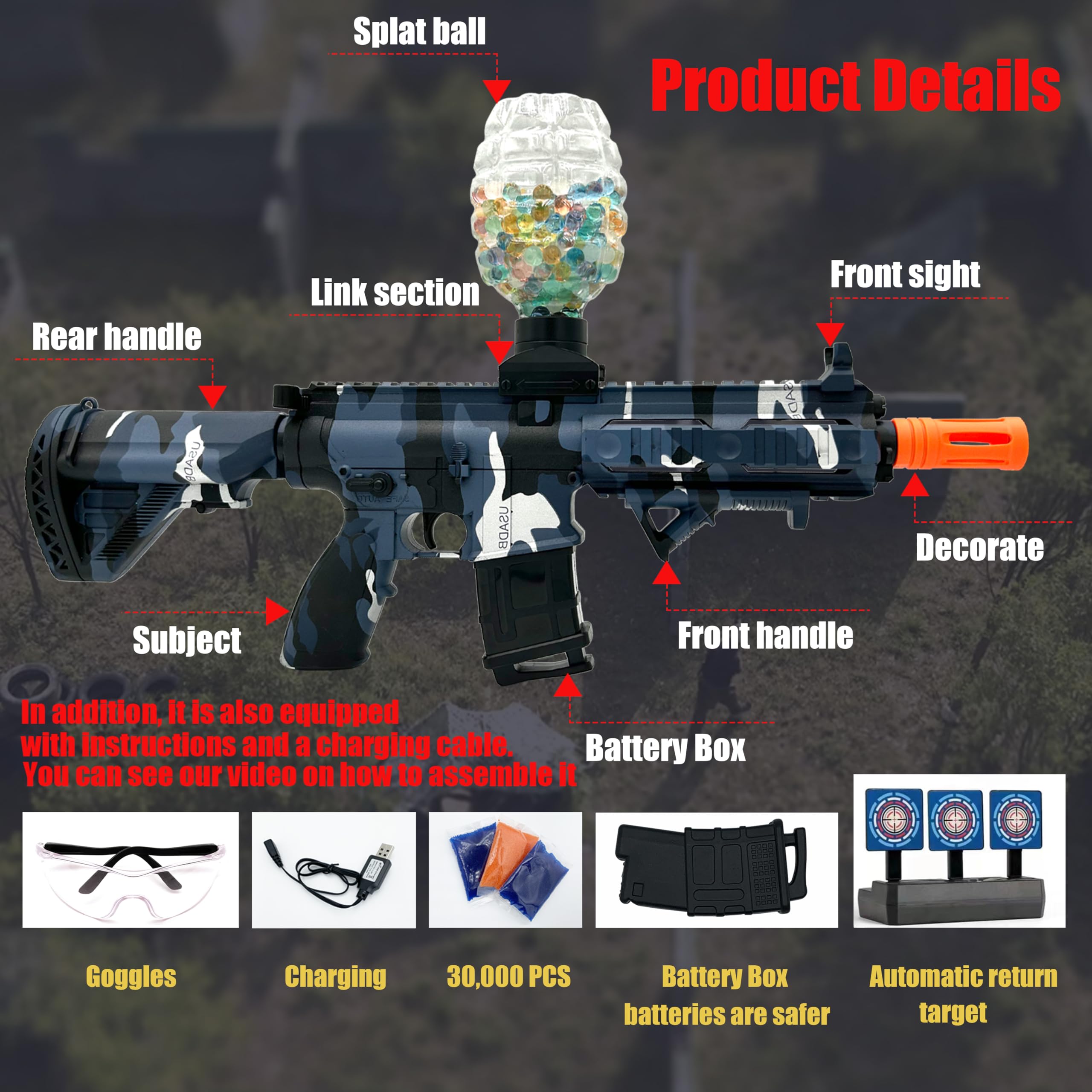 ZoffyFabrizio 2 Set Electric Gel Ball Blaster Toy Gun, Orby with Gel Ball Blaster, Rechargeable Battery Powered Kit for Team Game- Ages 14+