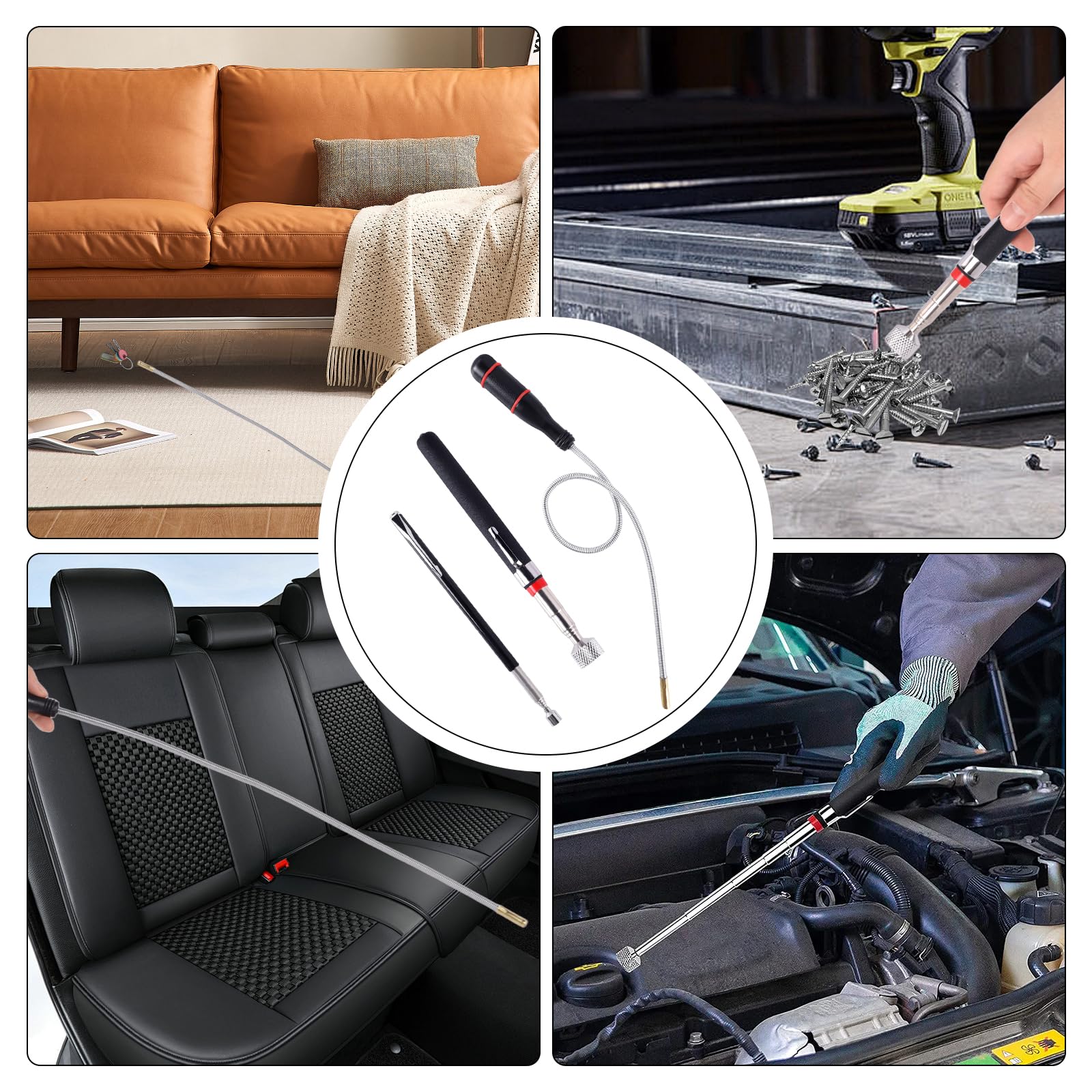 Iman Telescopico Recogedor Magnético Telescópico: 3 Piezas Herramientas de Recogida Iman Flexible - Recogedor Magnético Para Recoger Tornillos y Tuercas y Otros Objetos Metálicos (1.5LB 3LB 5LB)