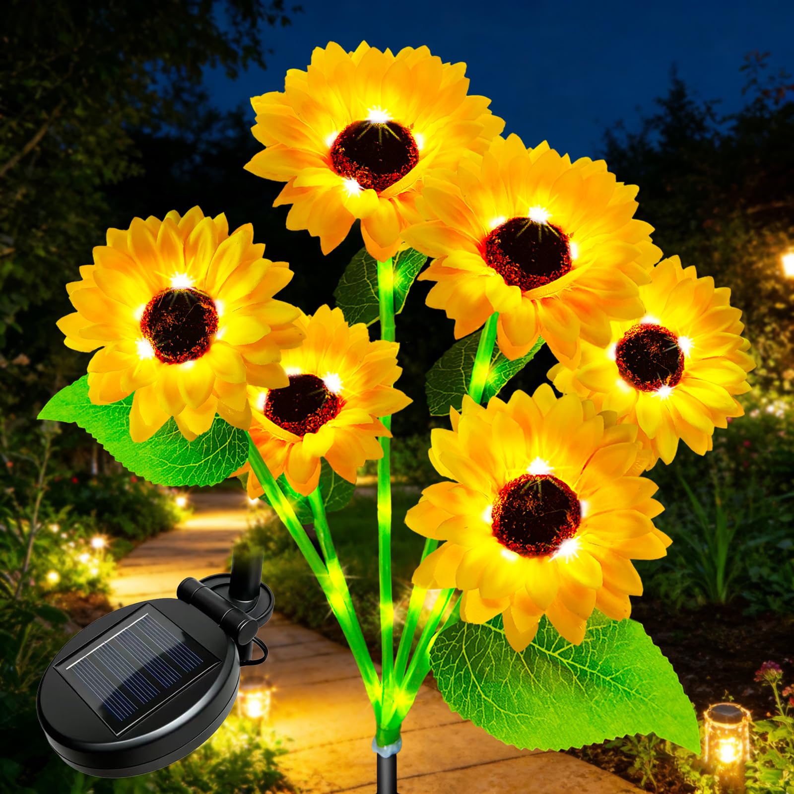 TOTHDATE Solar Sunflower Stake Light, 55 LEDs Warm White Light Solar Pathway Sunflower Lights IP44 Waterproof for Yard Garden Pathway Patio Decor โ image 1