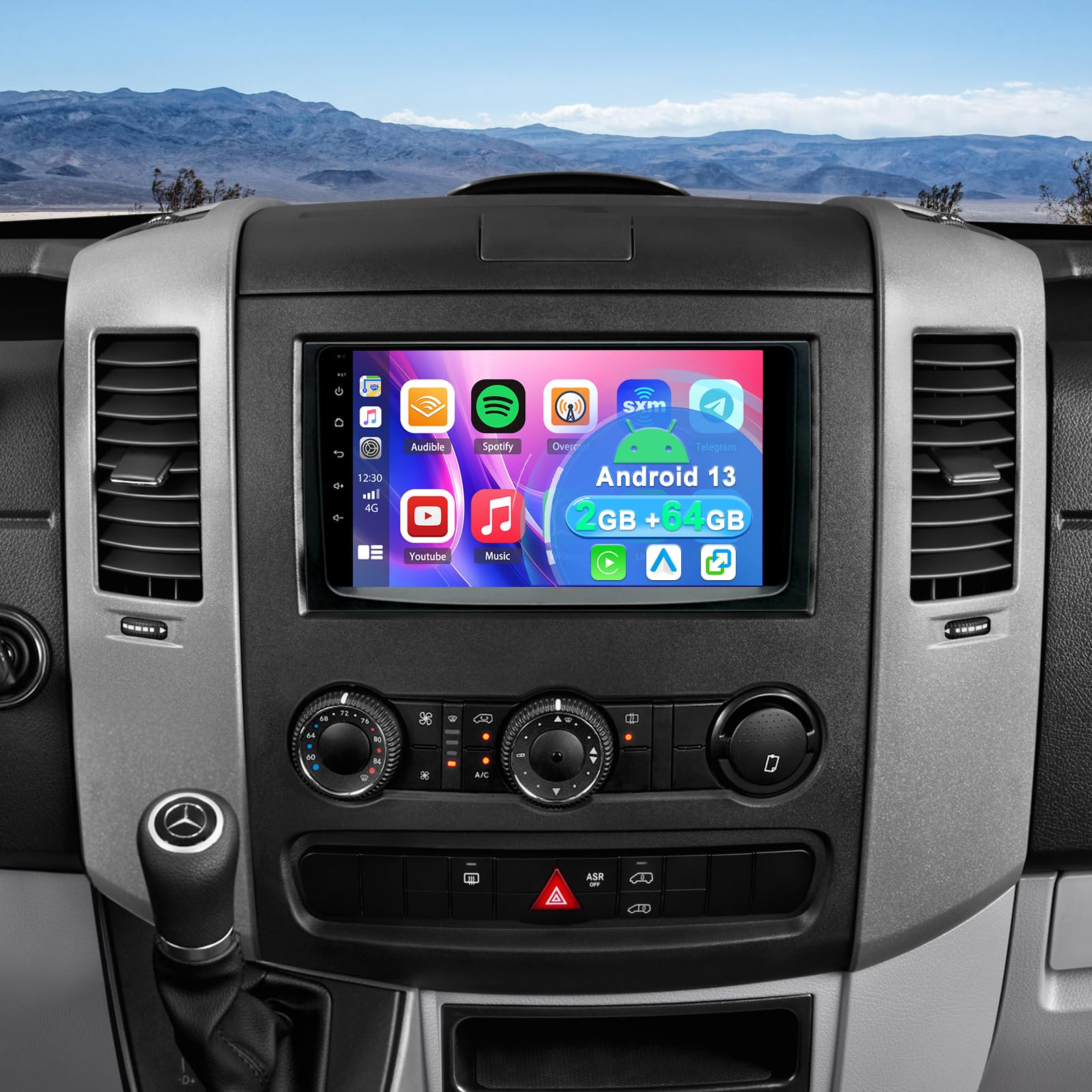 2+64G Android 13 Autoradio für Mercedes-Benz Sprinter 2006–2017 mit Carplay Android Auto, 9 Zoll Touchscreen Auto Stereo Display Player Radio GPS Navigation Head Unit mit FM RDS SWC Mirror Link DAB+