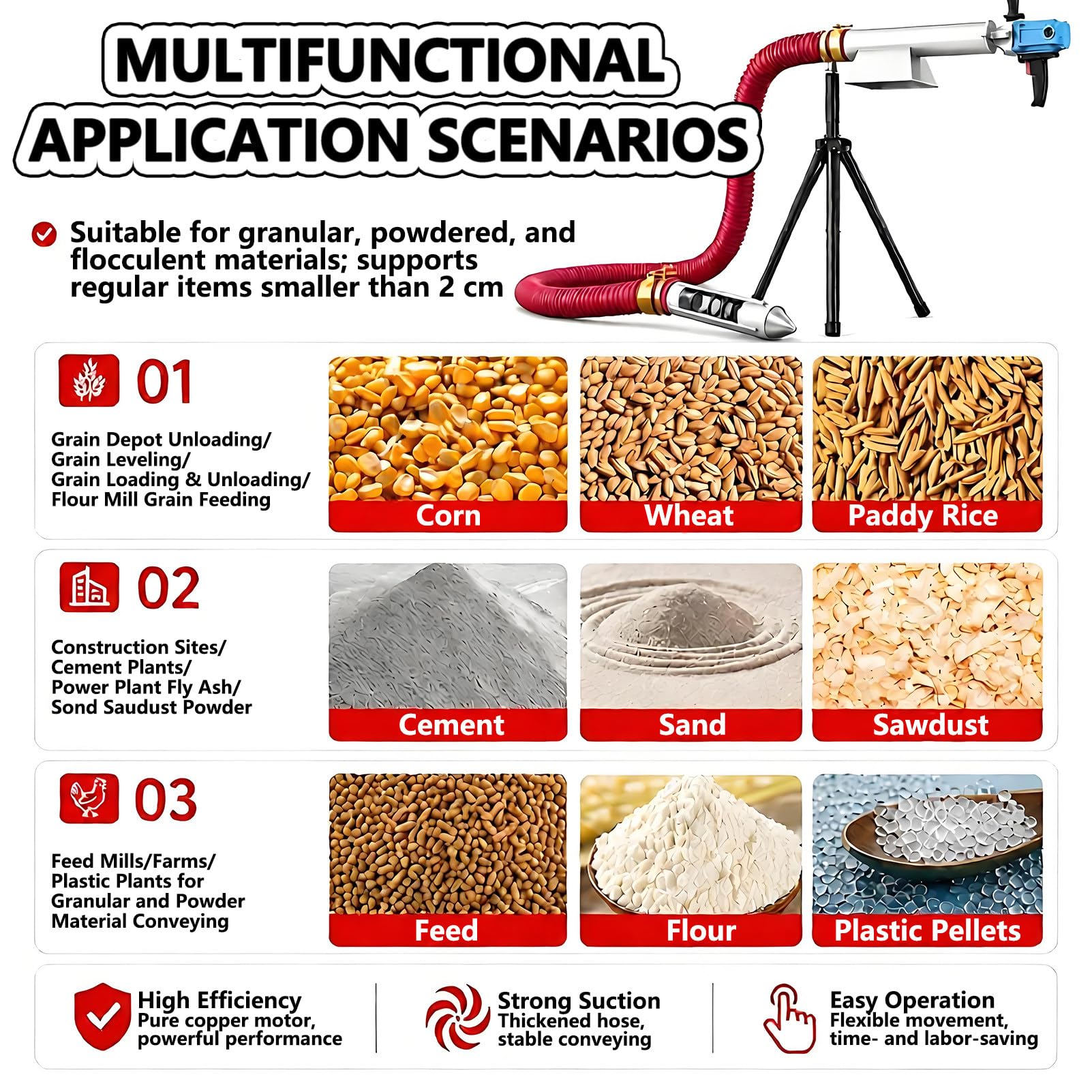 Máquina de Succión de Grano, Transferencia de Tornillo Portátil 118in/3m