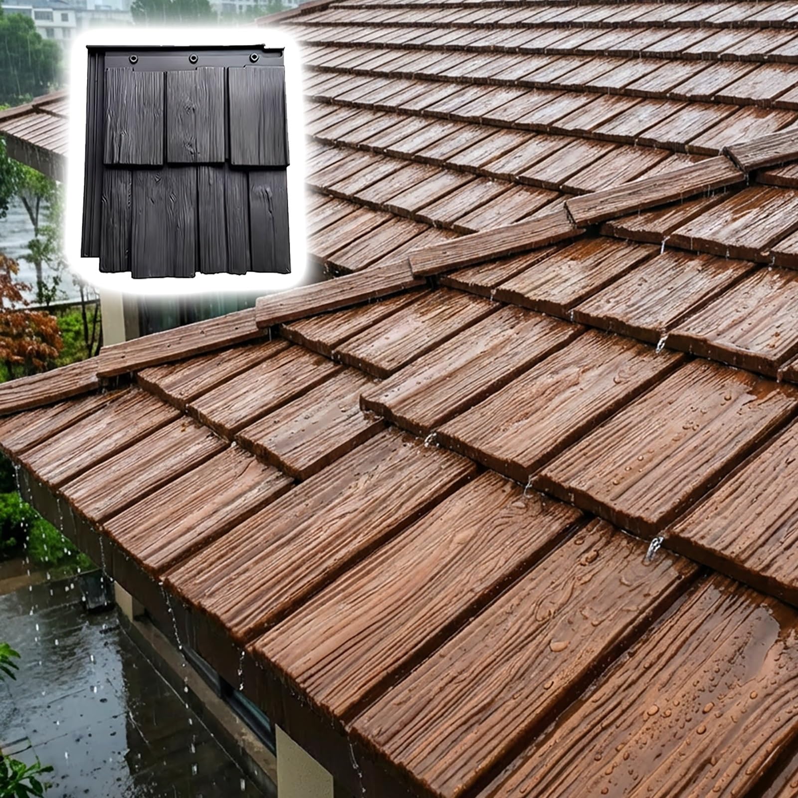 Tejas de techo de plástico, impermeables, a prueba de lluvia, efecto de madera sintética, para exteriores, con herrajes para techo inclinado, cabaña, ático, paquete de 30