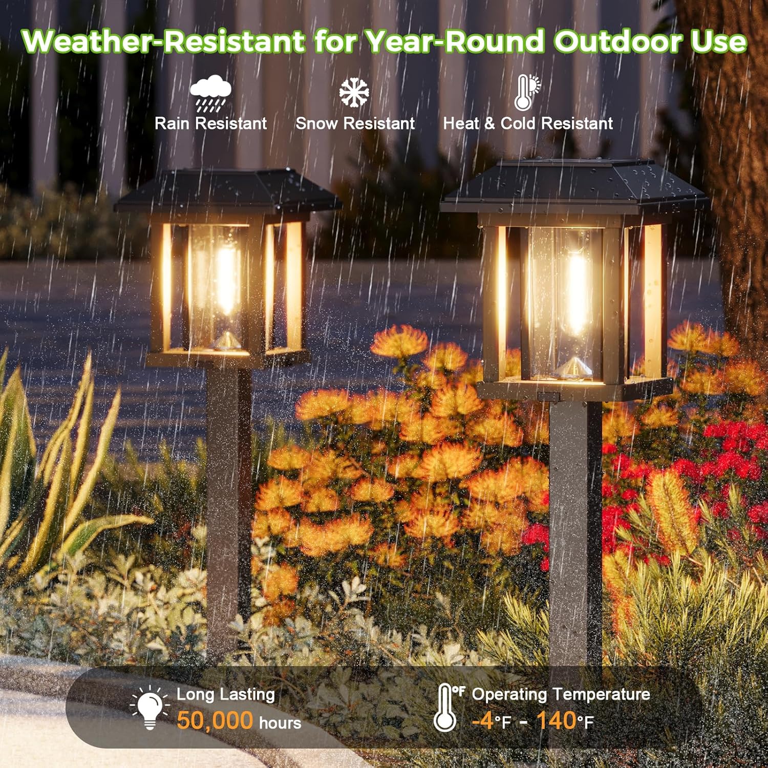 XMCOSY+ 4-Pack Solar Pathway Lights Outdoor, 25 Lumens Vintage Edison LED Landscape Lighting, IP65 Waterproof Seeded Glass & Metal Stakes Solar Powered Garden Lights for Yard Patio Walkway Driveway