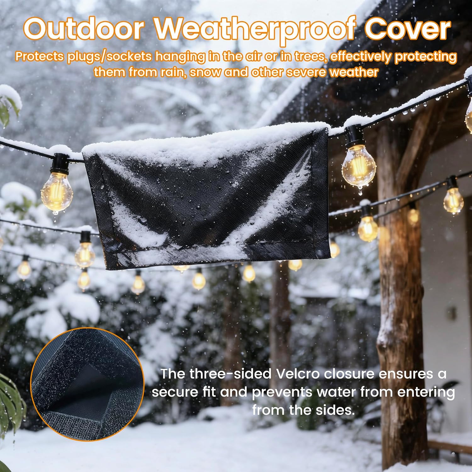 Not Plastic – 3 Pack Outdoor Extension Cord Safety Covers, 1280D Oxford Weatherproof Socket Protector with Touch Fastener, Waterproof Plug Connector Covers for Holiday Lights & Outdoor Use
