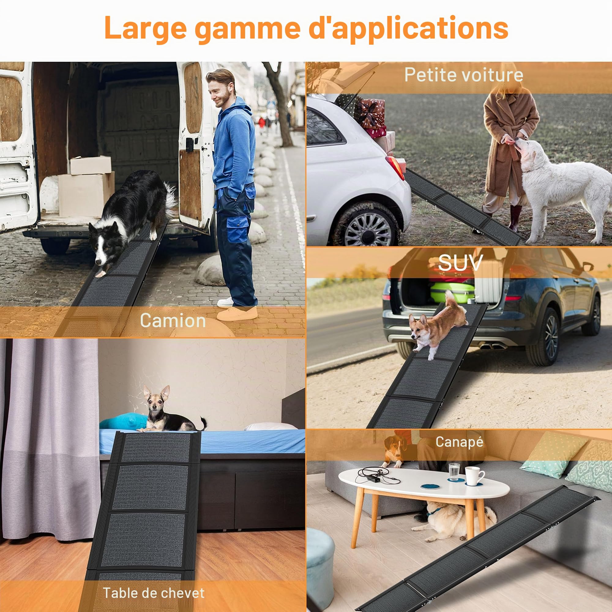 Rampe pliable pour chien en aluminium 157 x 43 cm antidérapante jusqu'à 110 kg pour voitures et SUV