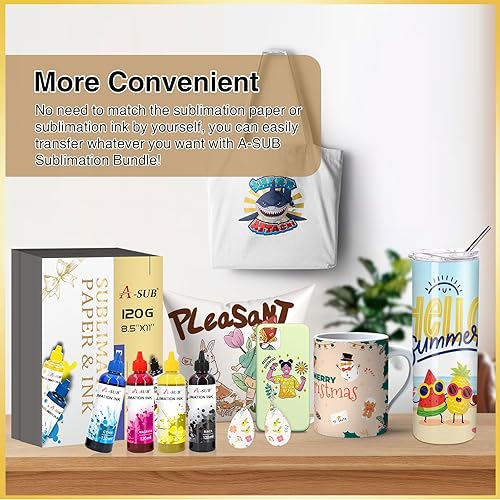 Vista 3 de A-SUB Kit de inicio de sublimación con papel de sublimación de 8.5 x 11 pulgadas y 16.2 fl oz CMYK Kit de tinta de sublimación para transferencia