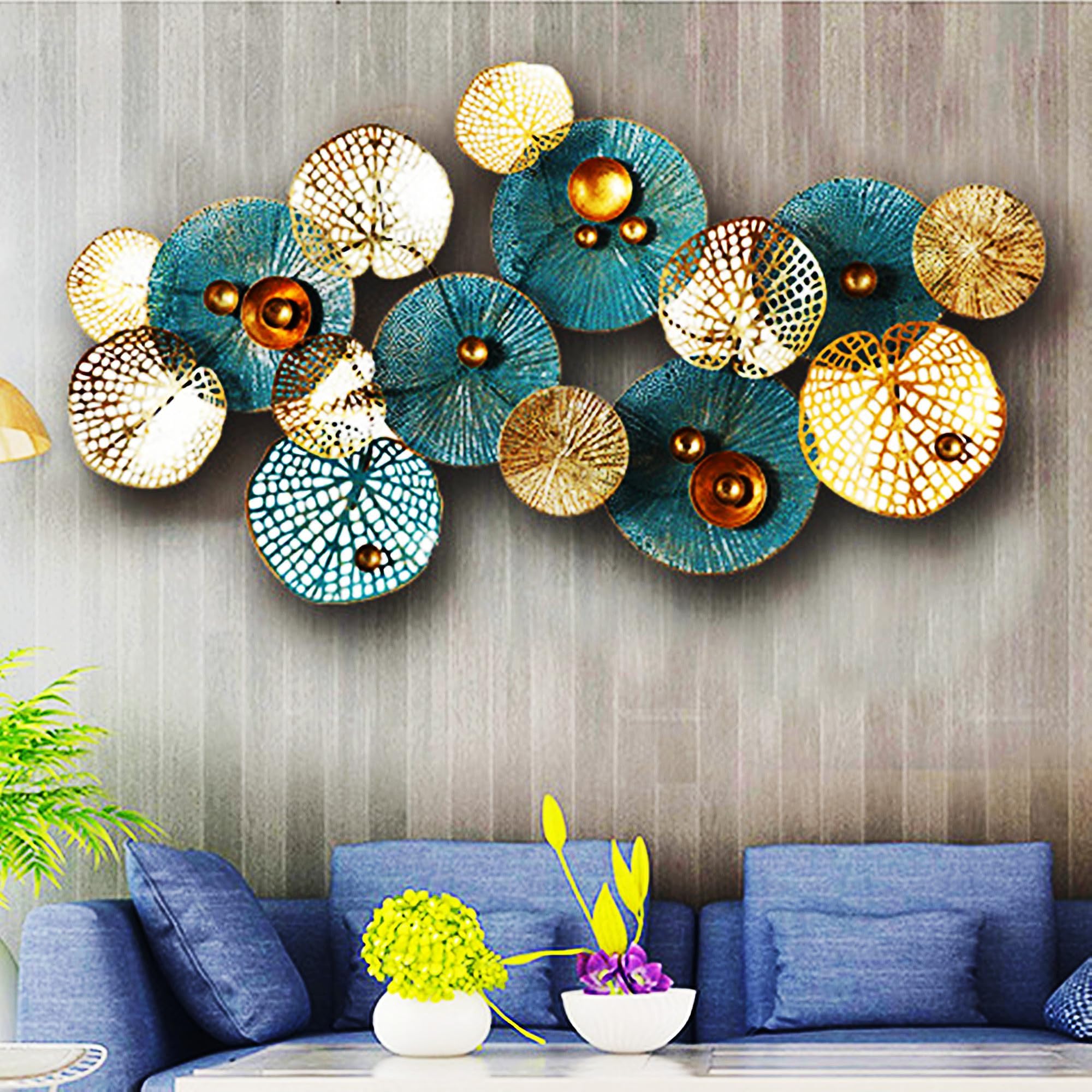 ZLGONRL Lotus Leaves Metal Wall Art for Living Room, Large Metal Wall Decoration 3D Modern Luxury Wall Sculpture