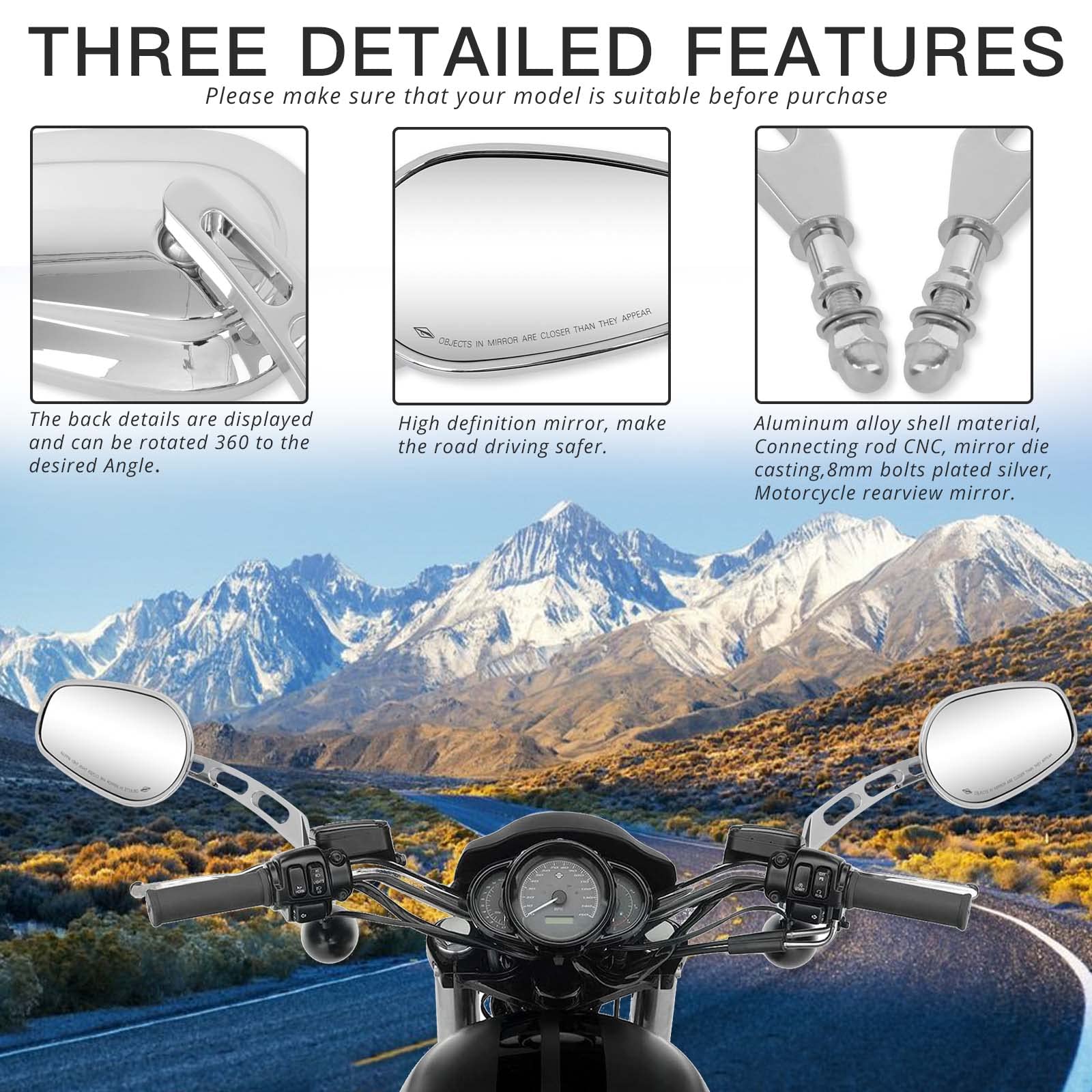 Amazon.com: 8mm Chrome Motorcycle Rearview Side Mirrors For Harley