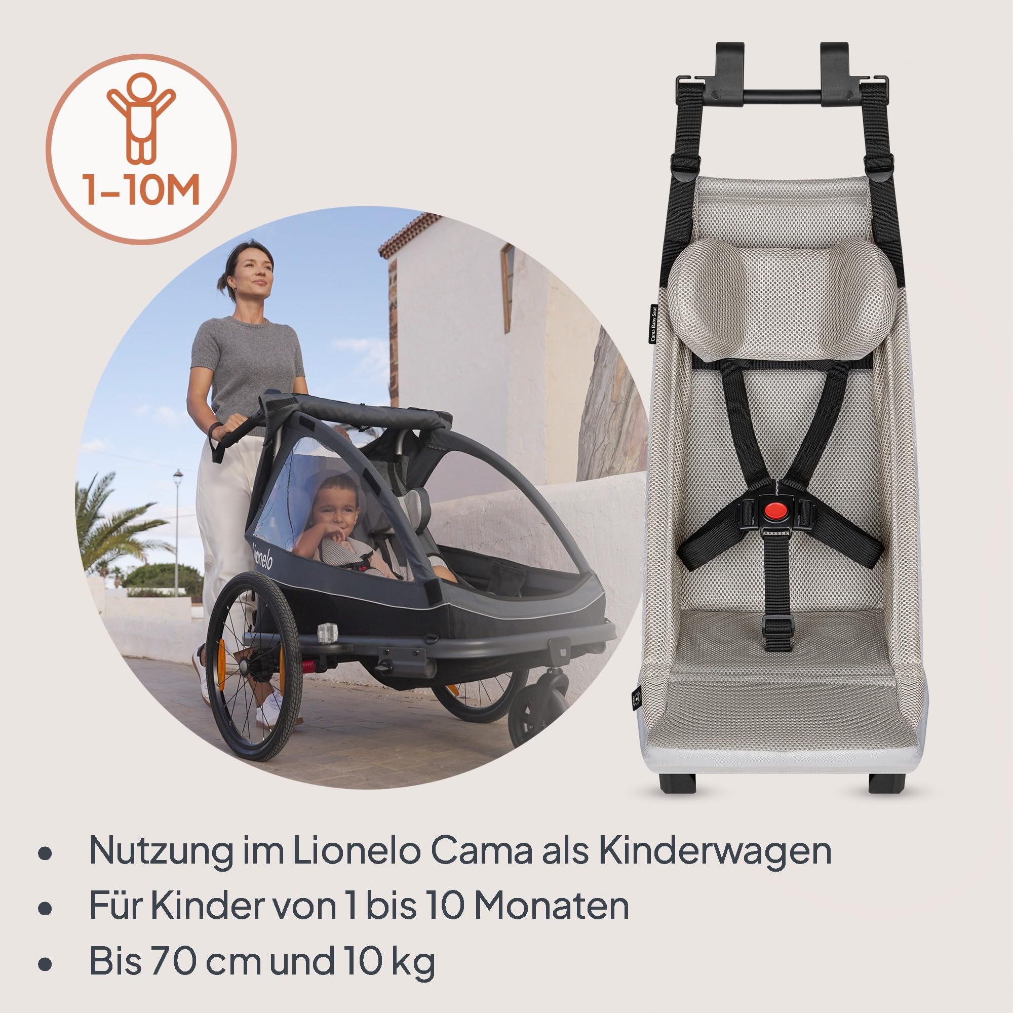 LIONELO CAMA Kinderanhänger 2-in-1 Fahrradanhänger mit Kinderwagenfunktion für 1-2 Kinder, 6 Monate-6 Jahre, 2x22 kg, Federung, große Räder, wasserdichtes Verdeck