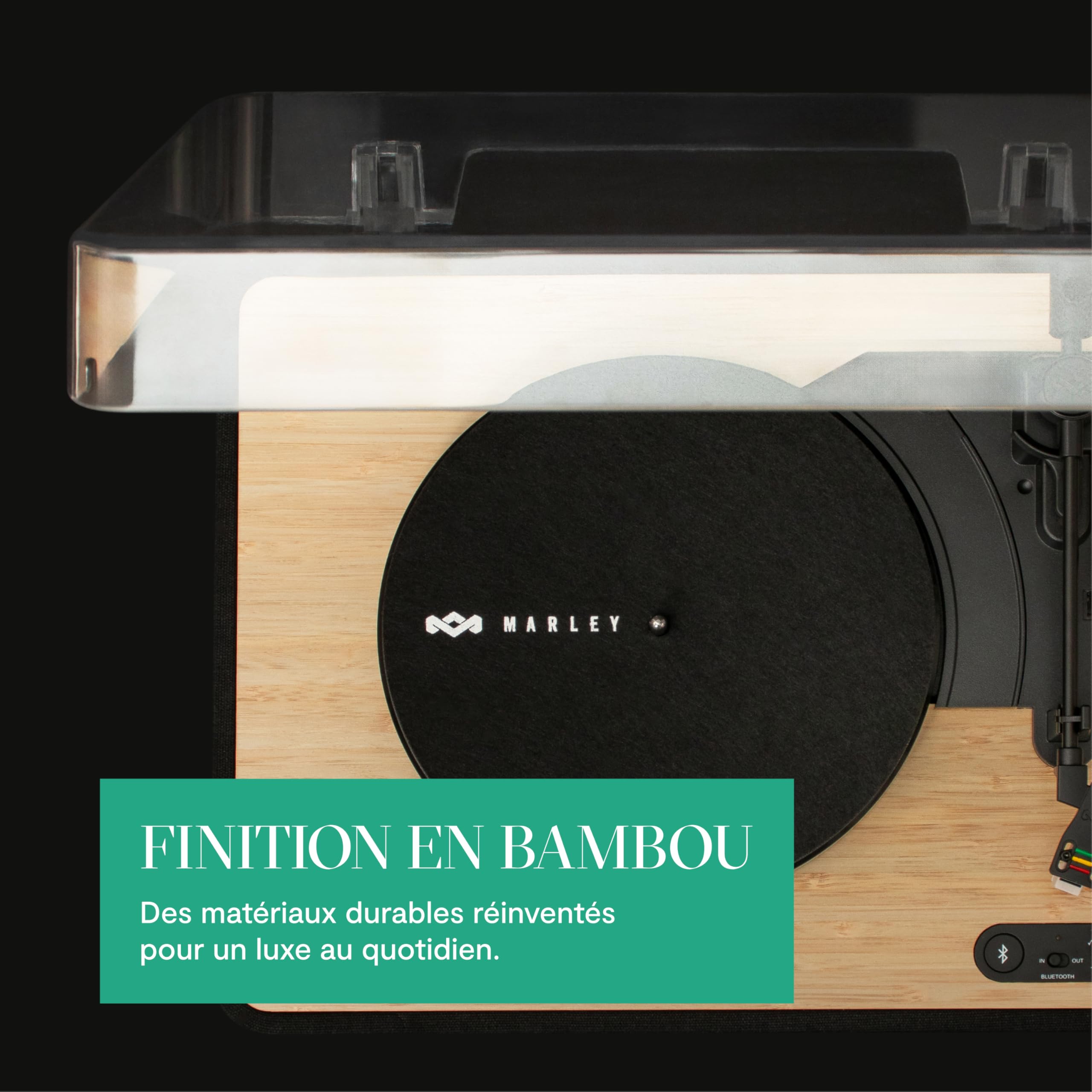 House of Marley Revolution Platine Vinyle Bluetooth avec Enceintes Bibliothèque Filaires – Tourne Disque, Matériaux Recyclés, Lecteur Vinyle avec Couvercle, Installation Facile