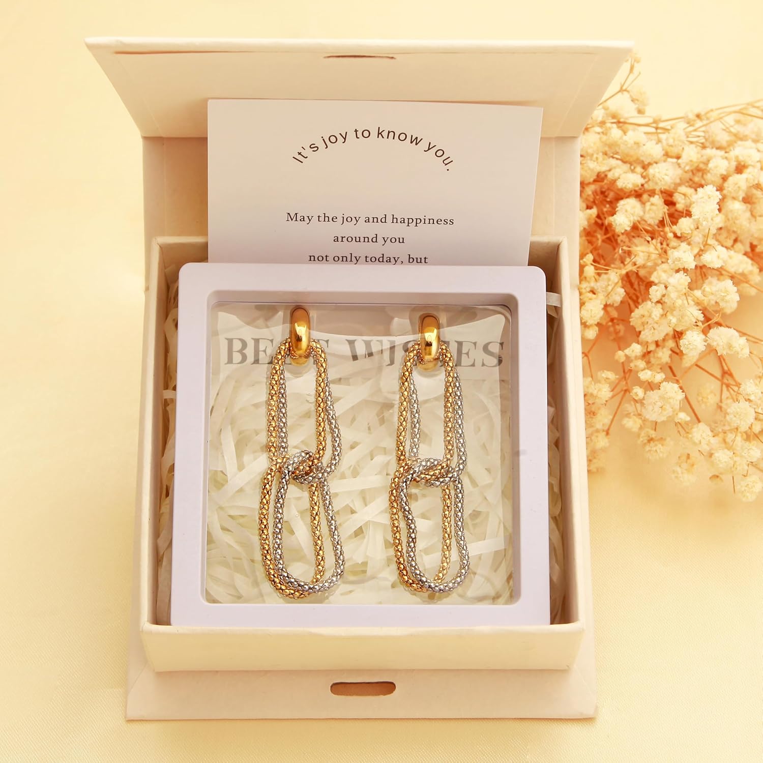 Eelegant Gold Hoops Earrings for Women, Trendy 18k Gold Dangle Earrings With Two-Color Patchwork Design, Hypoallergenic and Fashionable,Trendy Jewelry Gifts. - Image 6