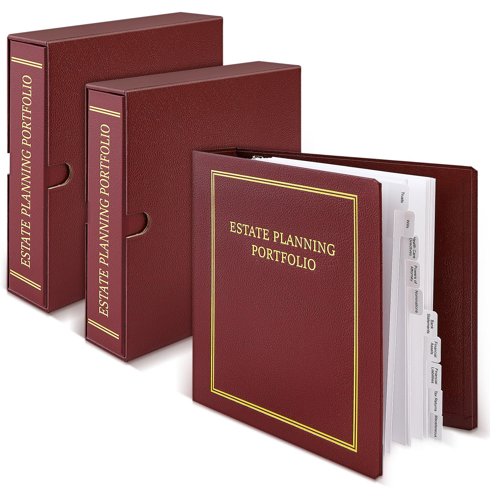 Photo 1 of Feifeiya 2 Pcs Red Estate Planning Portfolio Binders with Gold Title in Case I Die Organizer with Index Tabs and Cardboard Slipcase 3 Ring Binders 11.5 x 11 x 2.5 Inches