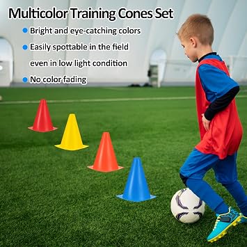 48 Pack 7 Inch Plastic Traffic Cones with 2 Black Bags, Agility Field Marker Soccer Cone, Safety Cones, Sports Cones, Training Cones for Skating Basketball Football, Practice Drills Themed Party Decor