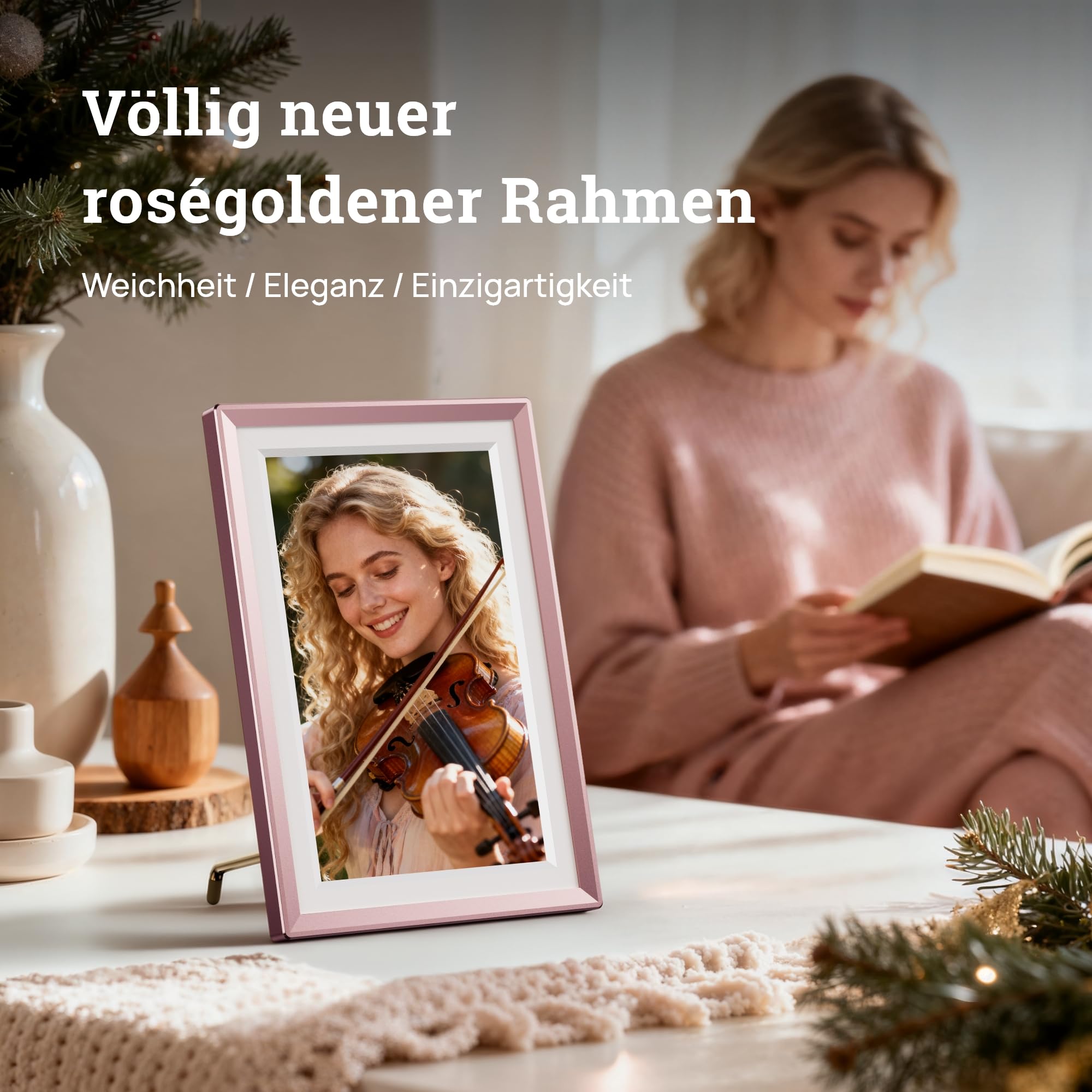 ARZOPA Metall Digitaler Bilderrahmen 10,1" Kostenloser Cloud Speicher WLAN Bilderrahmen Digital HD Touchscreen sofort Teilen Fotos Videos als personalisiertes Geschenk elegant Design-D10 Rose Gold