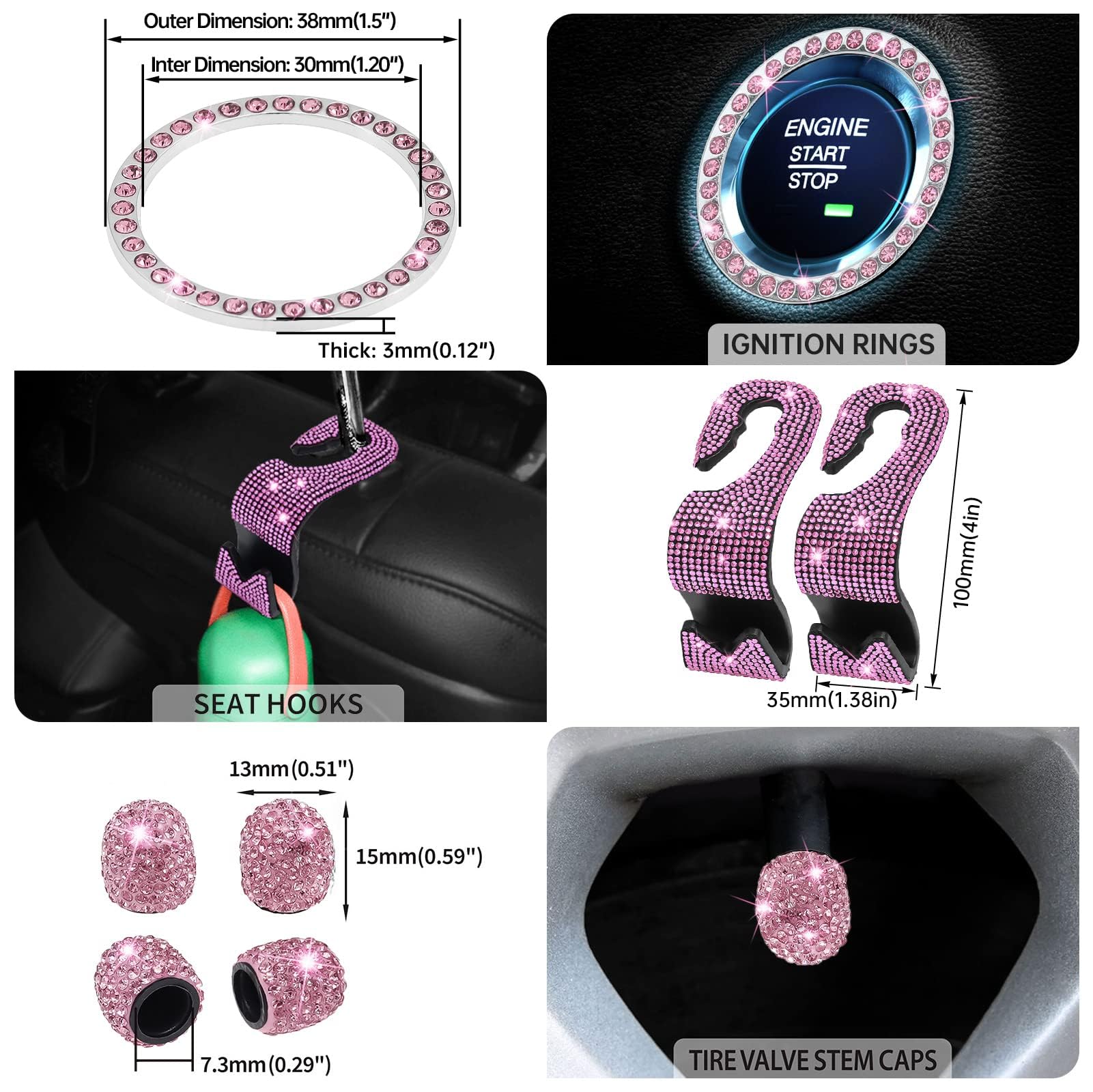 WEDAMER Confezione Da 2 Cornici Per Targa Con Strass Scintillanti – Accessorio Auto Donna, Acciaio Inox, Cristalli Iridescenti, Kit Completo Di Viti E Tappi