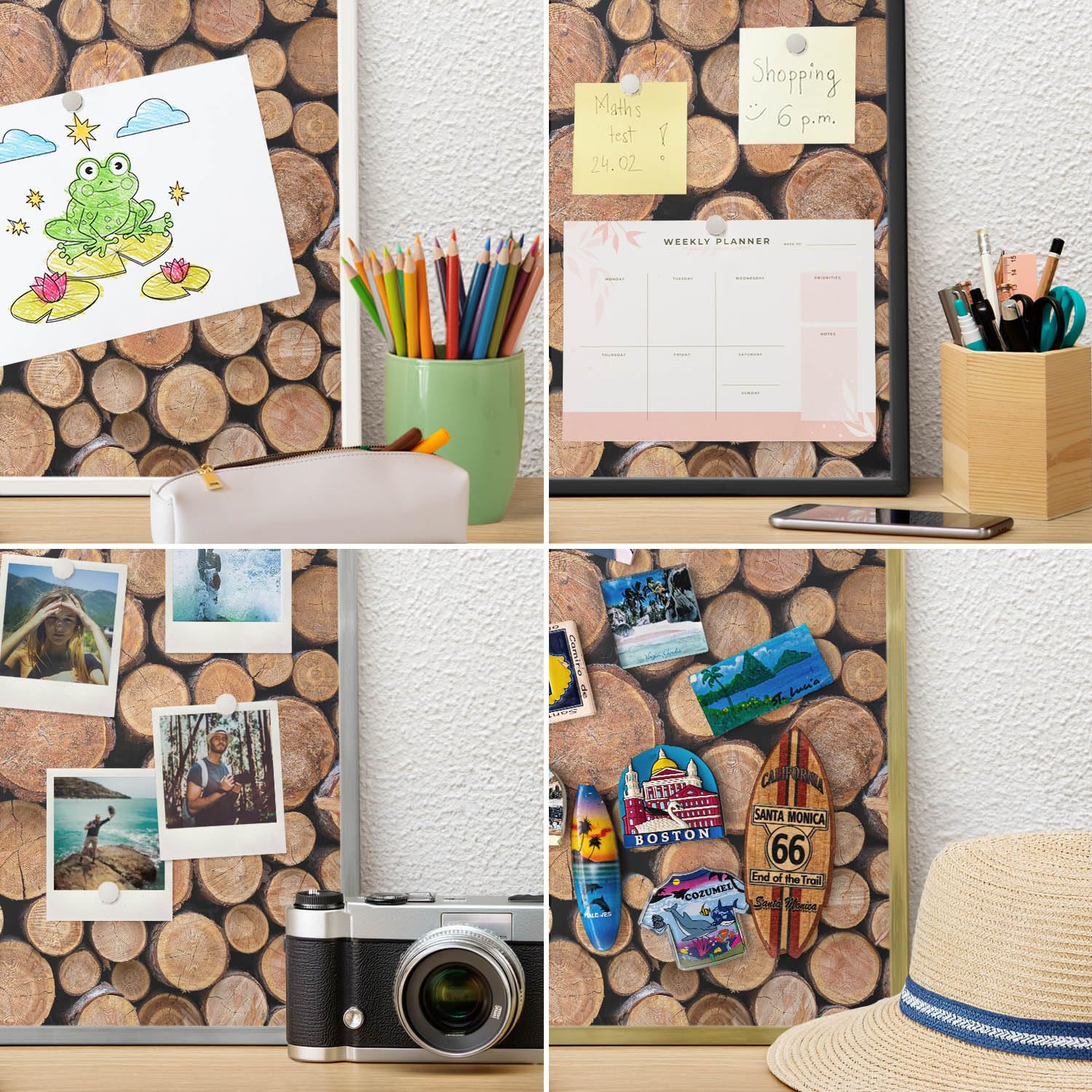 Panel Magnético 60x40 cm | con Marco Dorado | Círculos De Madera | Montaje Fácil | Pizarra de Pared | Para Restaurante y Bar | Expositor para Menú, Ofertas del Día