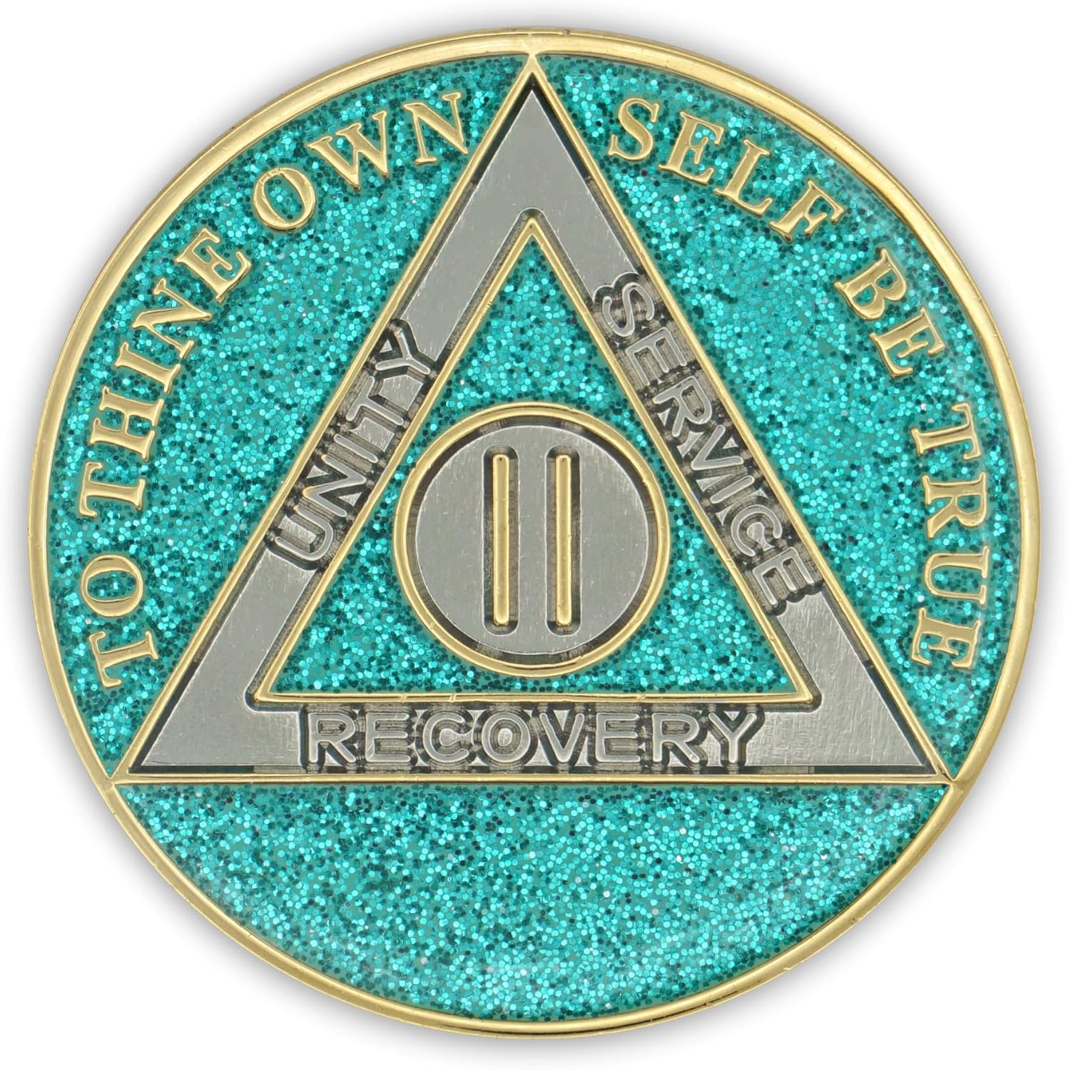 2 Year AA Sobriety Coin Sober Chip Medallion, Recovery Anniversary, Aqua image 2