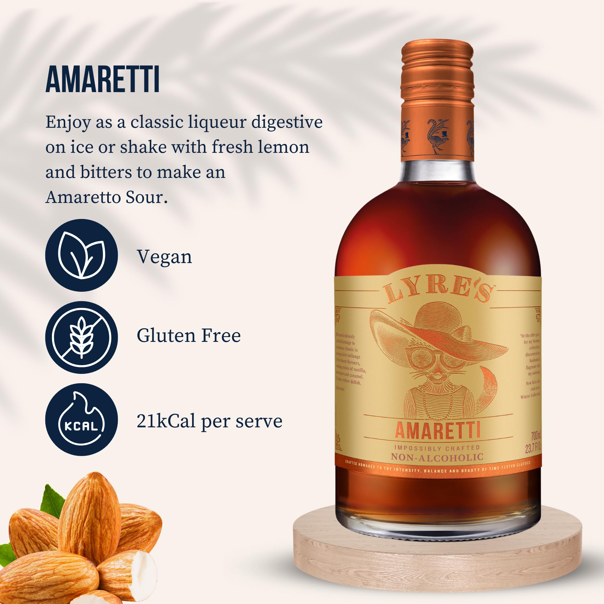 Lyres Amaretti Award-Winning Non Alcoholic Amaretto Alternative Zero Proof Spirit for Non Alcoholic Amaretto Sours Cocktails and Dessert — view 3