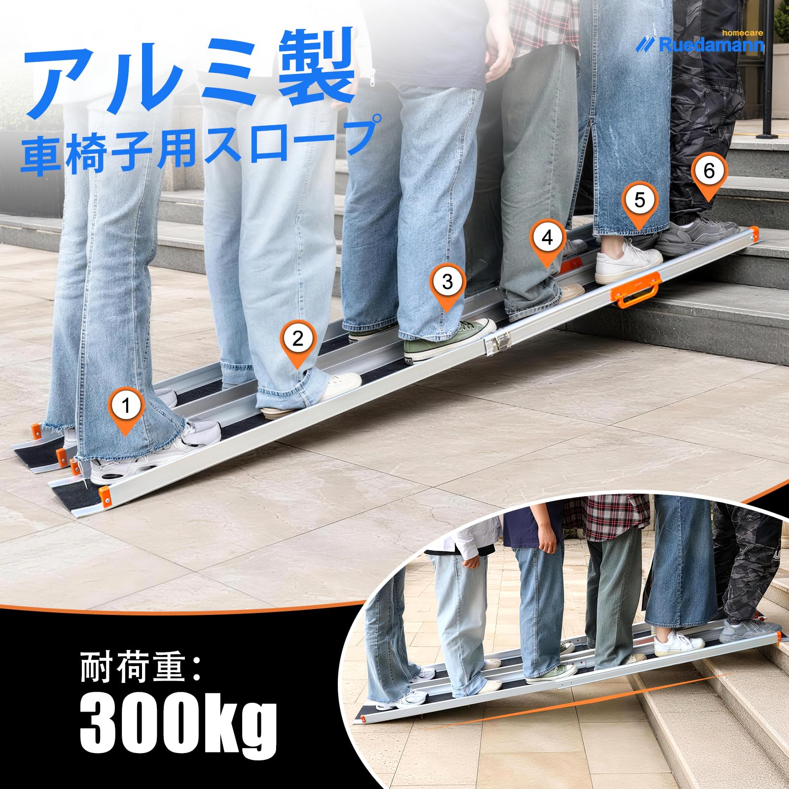 Amazon | Ruedamann スロープ 車椅子 長さ122.5-214cm 段差解消52.5cm