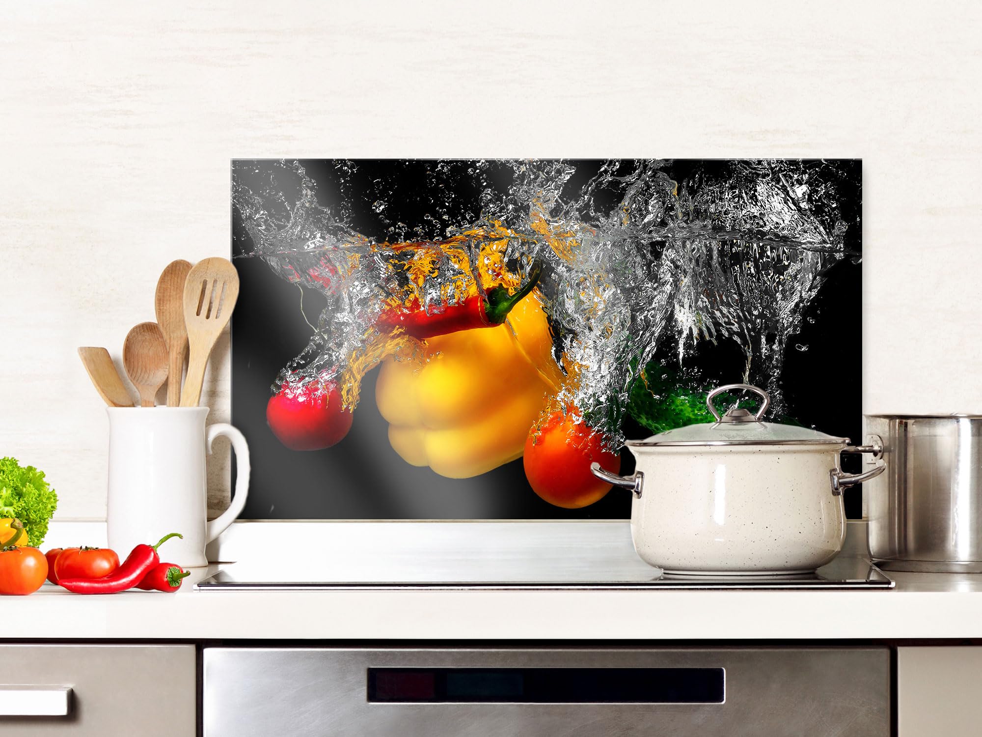 GRAZDesign Spritzschutz Küchenrückwand Glas Küche für Herd & Küchenspüle, Schwarz Gemüse - Glasplatte für Rückwand Küchenwand Wandschutz 80x50cm