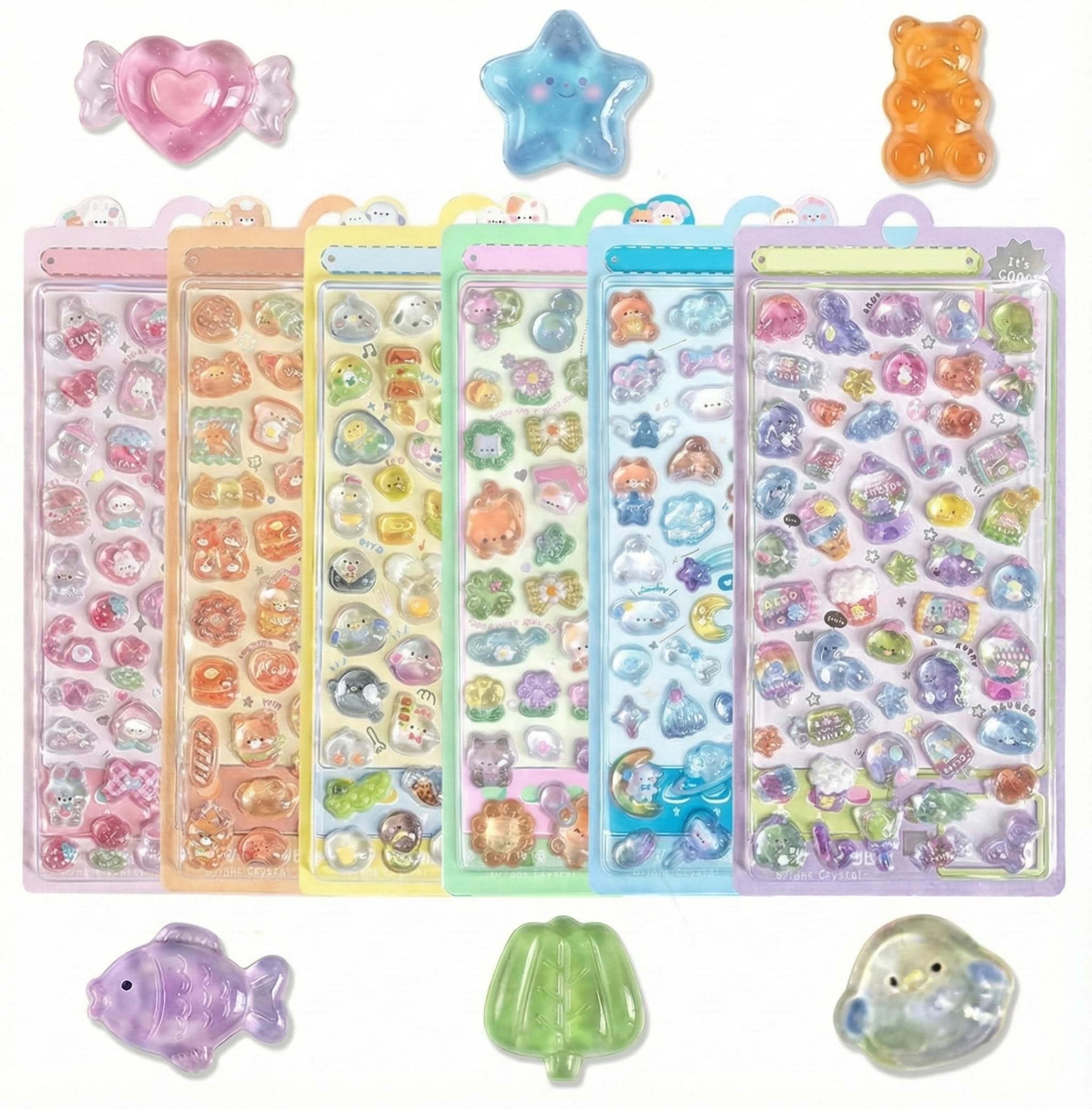 【6枚セット】3Dシール ぷくぷくシール ぷっくり 立体 デコ 立体ステッカー ドロップ キャンディ風 透明 デコシール スマホケース 手帳 デコレーション 女の子 かわいい エポキシシール