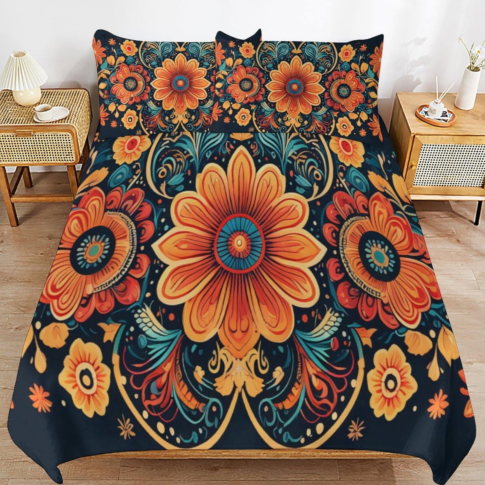 Parure de lit bohémien en microfibre douce avec impression de qualite fleurs botaniques