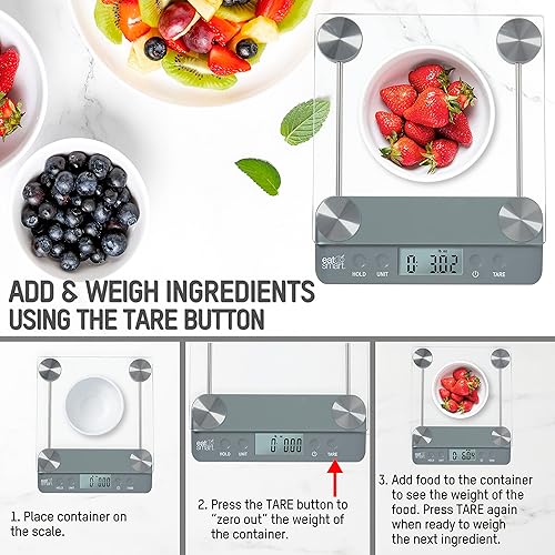 Miniatura 6 de Eat Smart Eat Smart - Báscula de cocina con plataforma de vidrio de 33 libras con tara, color gris