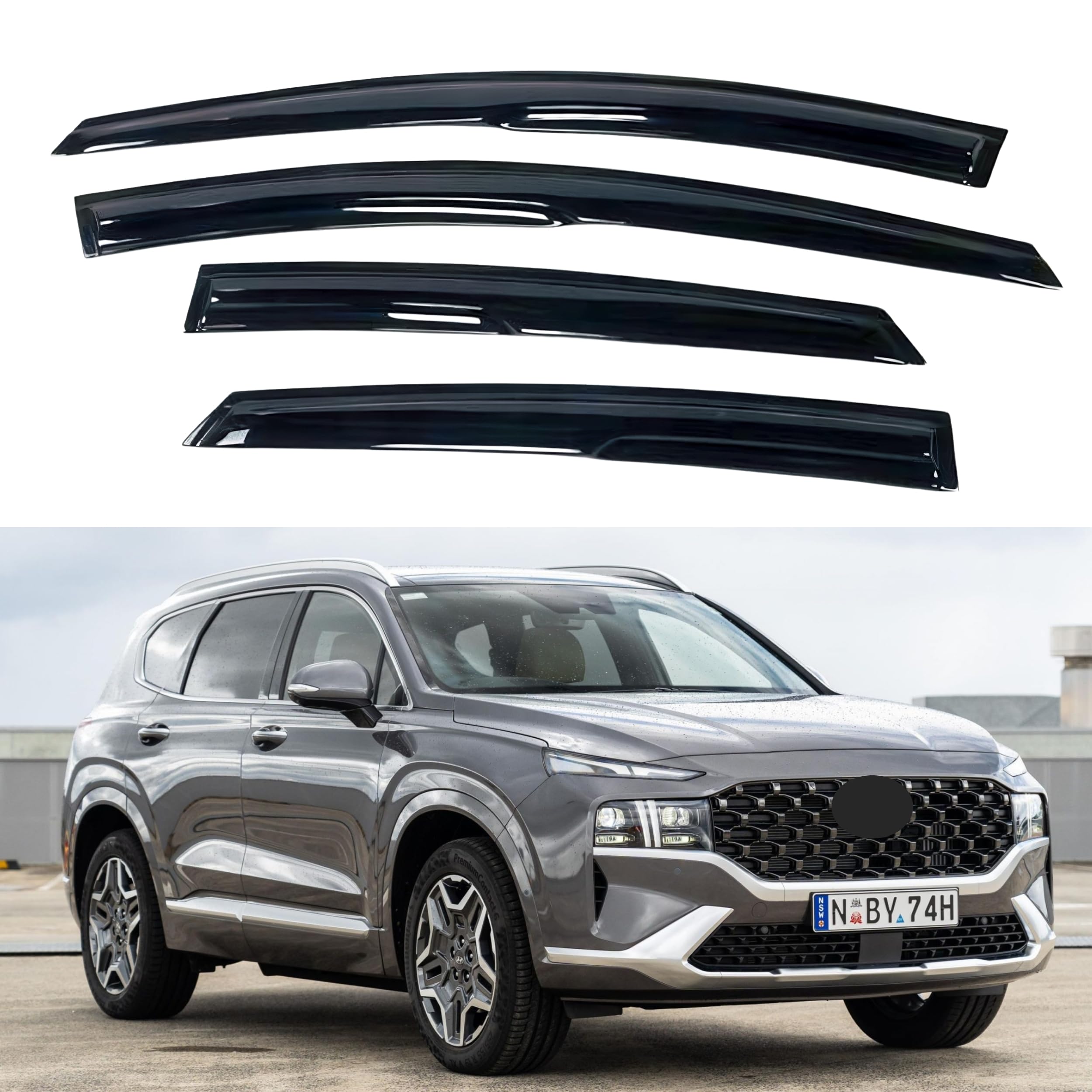 BOGAR TECH Chrome Delete Overlay Kit For Hyundai Santa Fe (2019-2023) - Gloss Black Vinyl Side Window Trim