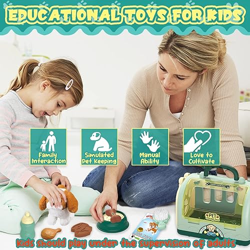 Miniatura 3 de TEUVO Set de juego de cuidado de mascotas Robot Perro Juguetes para niños, 12 piezas Juguetes para juego de simulación de alimentación, camina,