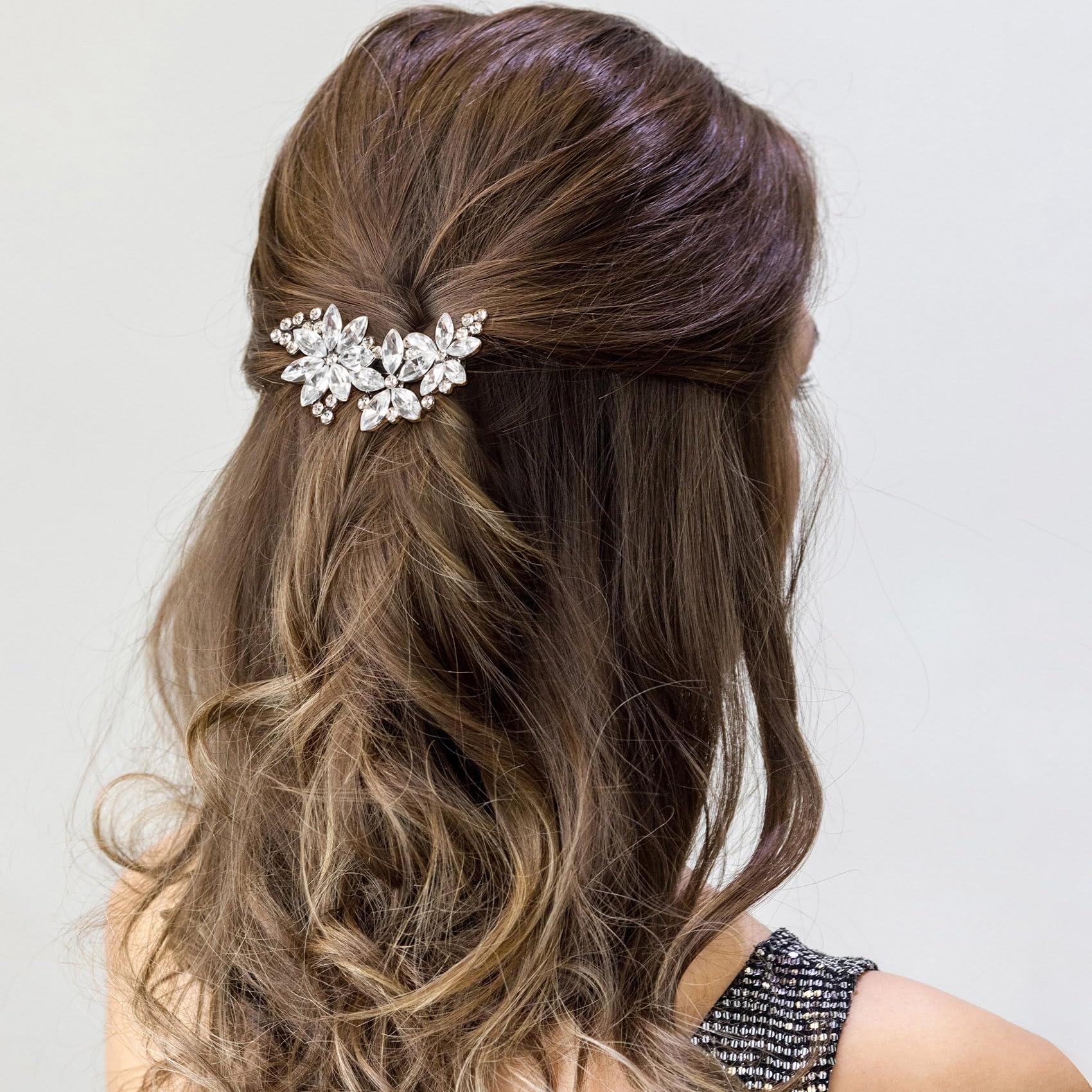 Amazon.com : ANCIRS 2pcs Crystal Flower Hair Clips for  display picture 3