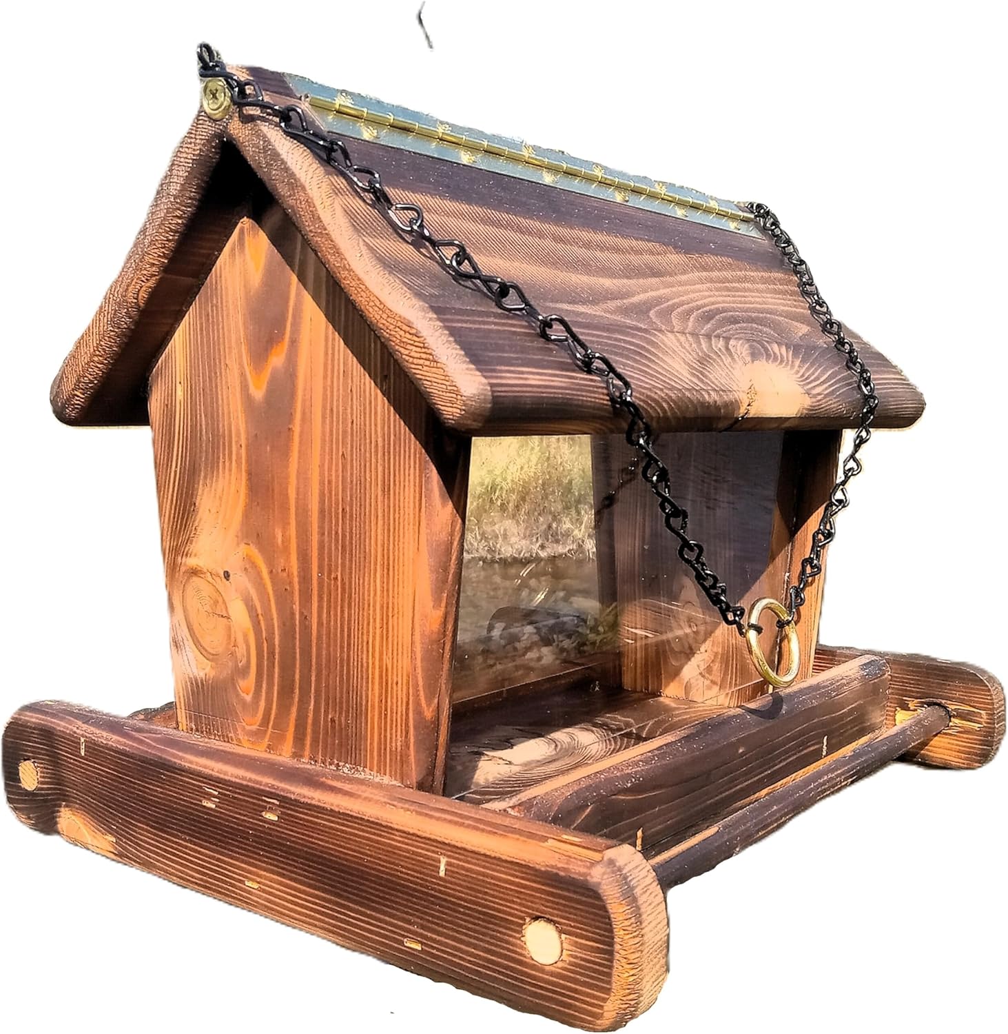 14 Inch Hanging Cedar Wood Bird Feeder for Outdoors