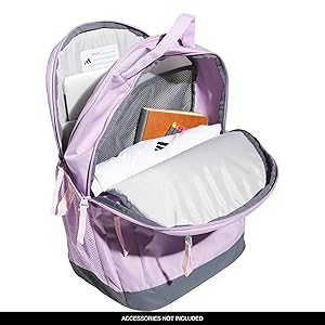 adidas Unisex Adaptive Backpack large size with features for independent dressing and ease of use, Powder Plum Purple/Semi Flash Aqua Blue/Clear Pink, One Size