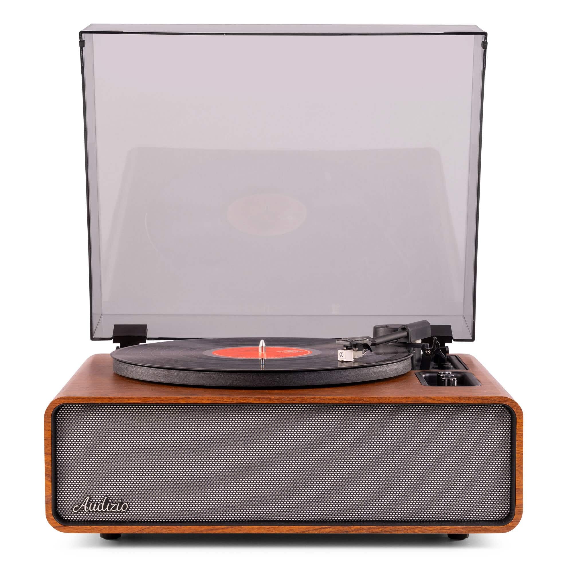 Audizio Laredo - Tocadiscos con BT portátil + Maleta RC37 marrón Oscuro | Bluetooth incorporado, diseño portátil y cápsula Audio Technica, sonido estéreo, para tu salón de estilo retro clásico