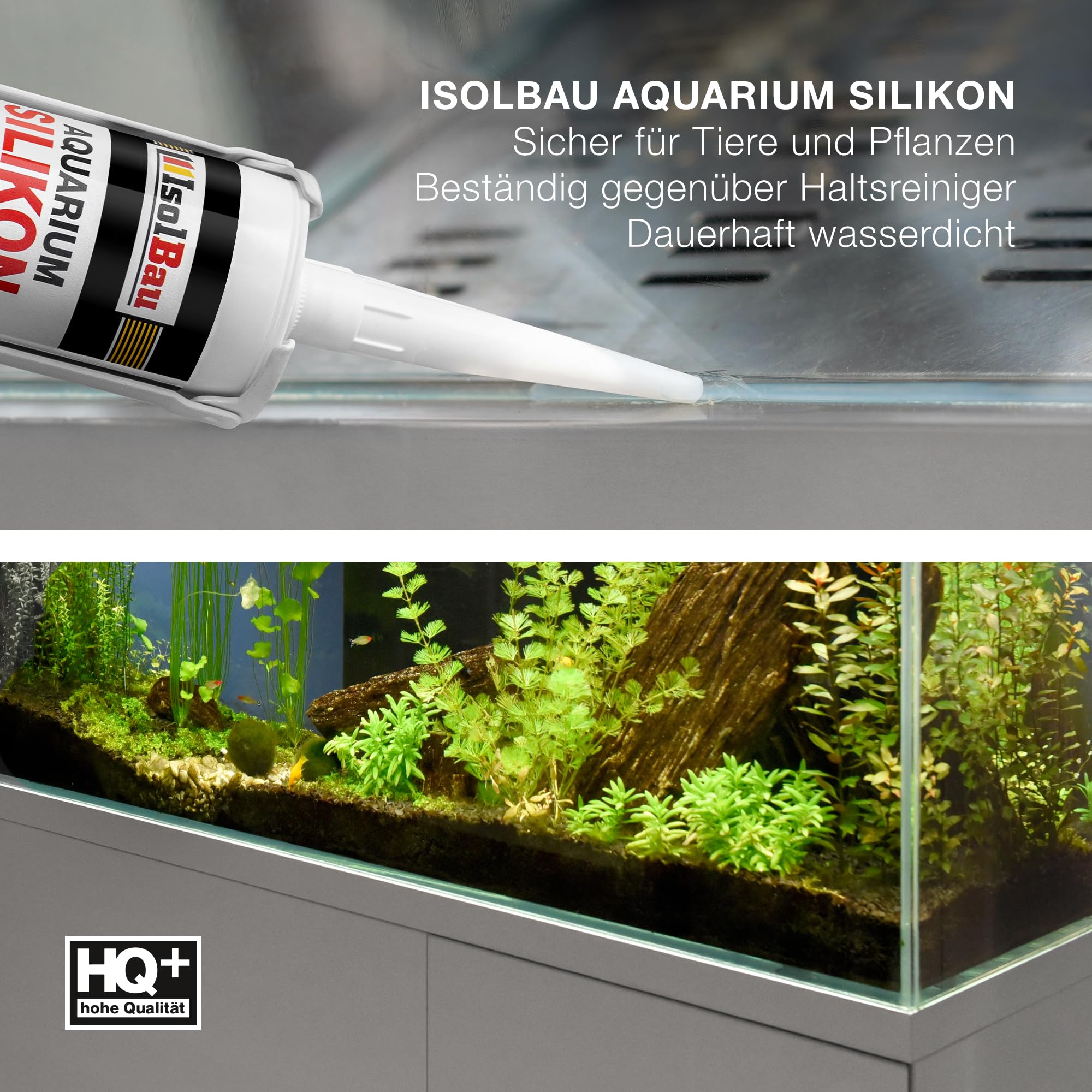 Isolbau Aquarium Silikon 8 x 300 ml - Dauerelastisches Spezial-Silikon für Aquarien & Glaskonstruktion - Für Innen- & Außenbereich – Schwarz, Kartusche