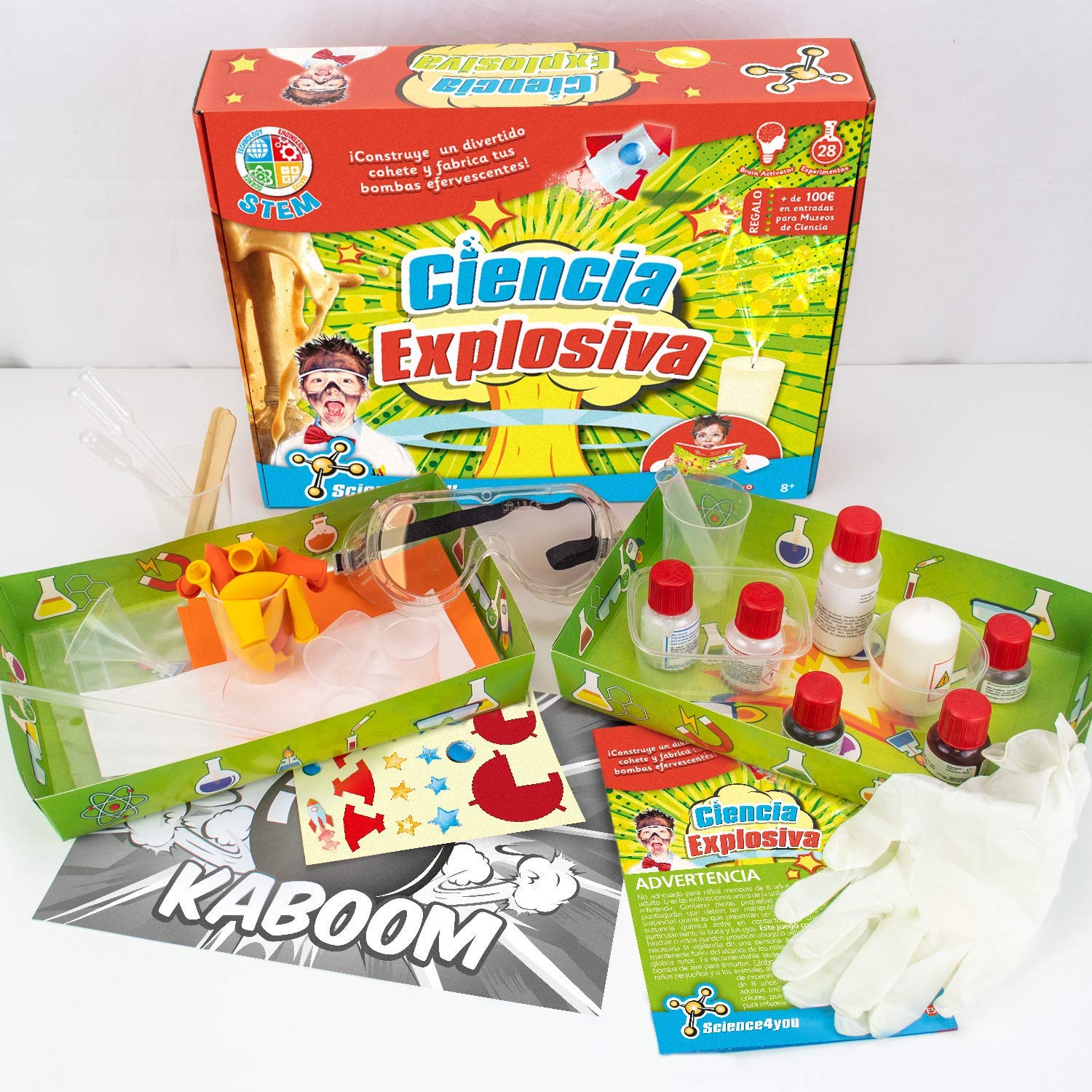 Science4you Kit Kaboom De Experimentos Explosivos – Crea Un Cohete De Agua, Bombas Efervescentes Y Más, Juguete Educativo STEM Para Niños De 7 A 11 Años