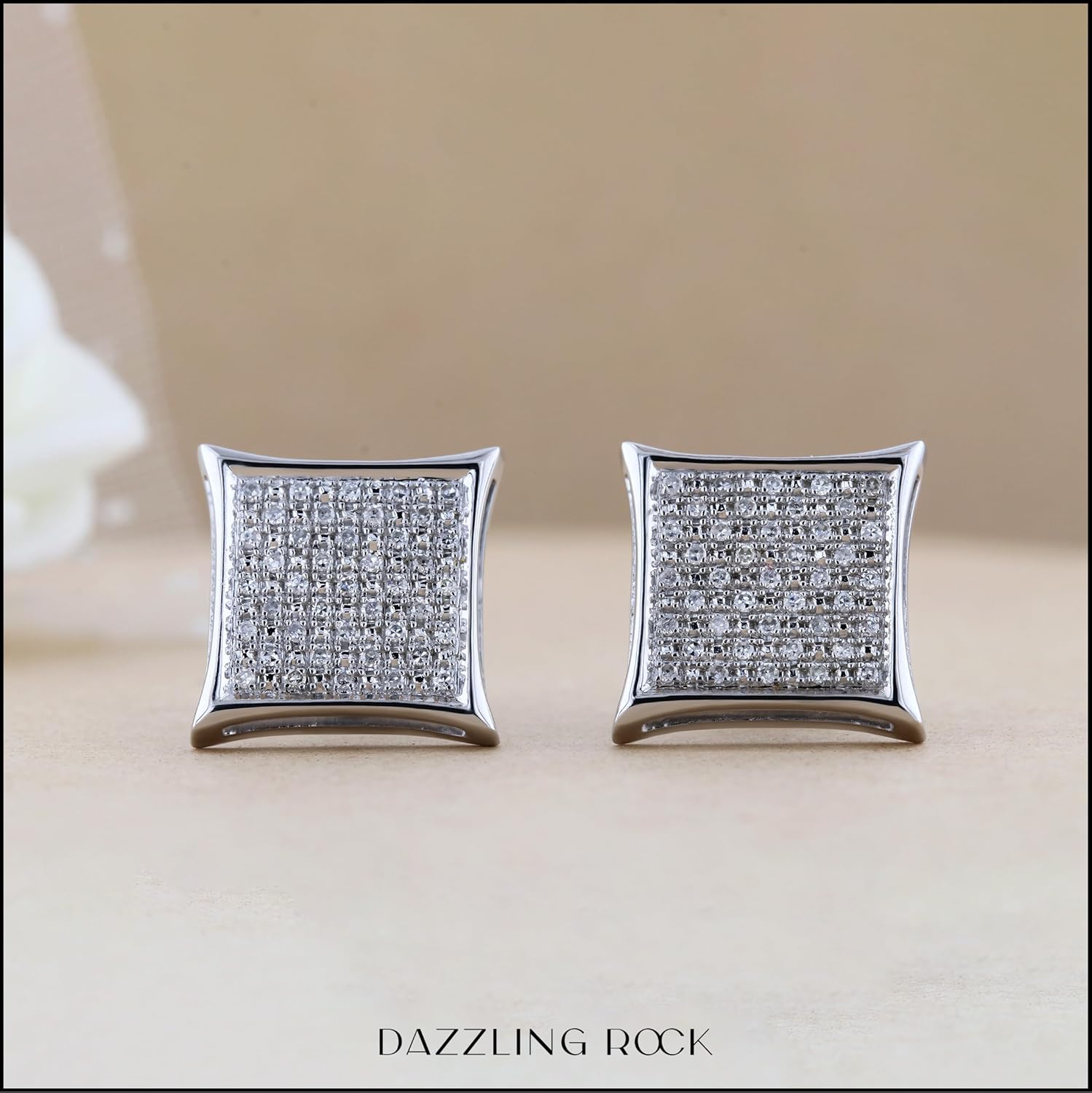 Dazzlingrock Collection 0.20 Ctw Natural Round White Diamond 12.2mm Kite Micro-pave Hip Hop Iced Out Studs in 925 Sterling Silver, Unisex Design Ladies,Mens Real Diamond Earrings - Image 3