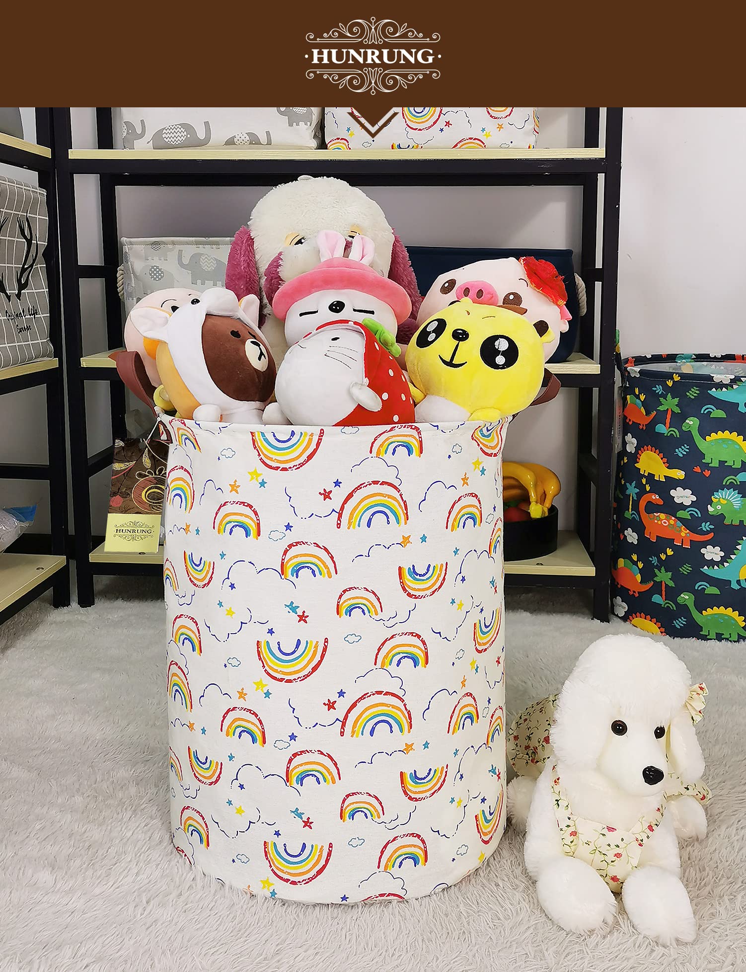Laudry Hamper, Large Canvas Fabric Lightweight Storage Basket Toy Organizer Sporty Clothes Collapsible Waterrepeat for College Dorms,Bedroom，Bagno (circolare arcobaleno)