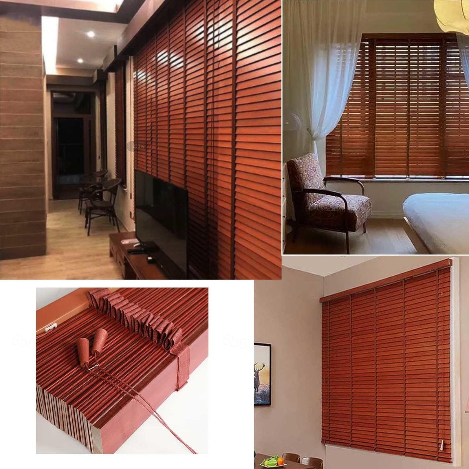 DIOB Cortinas de oscurecimiento de Madera Maciza,Persianas horizontales venecianas,Lamas de 50 mm,Tonos de Madera de privacidad,Persianas de Ventanas (Size : 90x150cm/35.5x59in)