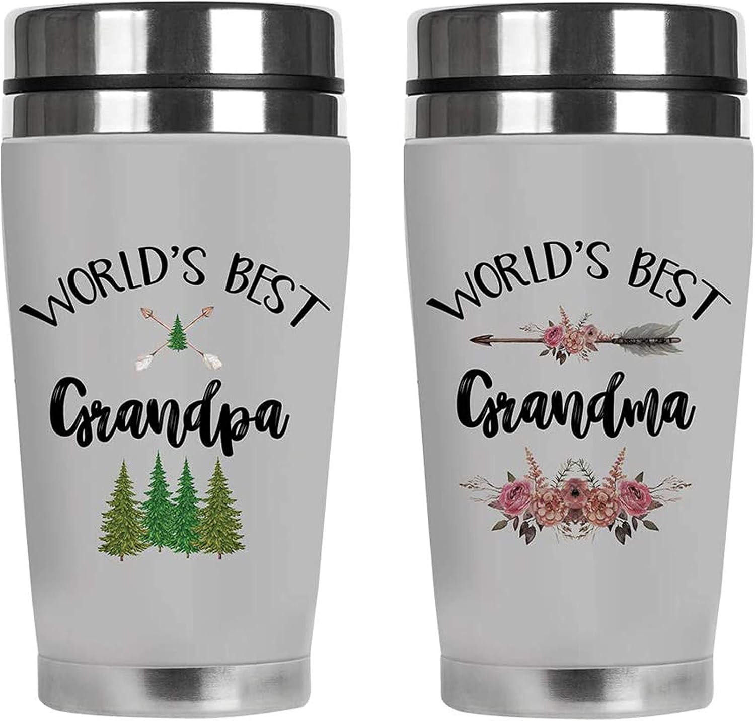 Mugzie Grandma and Grandpa Mugs Set — Worlds Best Grandma Mug and Grandpa Mugs – Grandparents Gifts Spill-Proof Stainless Steel Travel Tumbler with Lid — Best Grandma Gifts from Grandkids