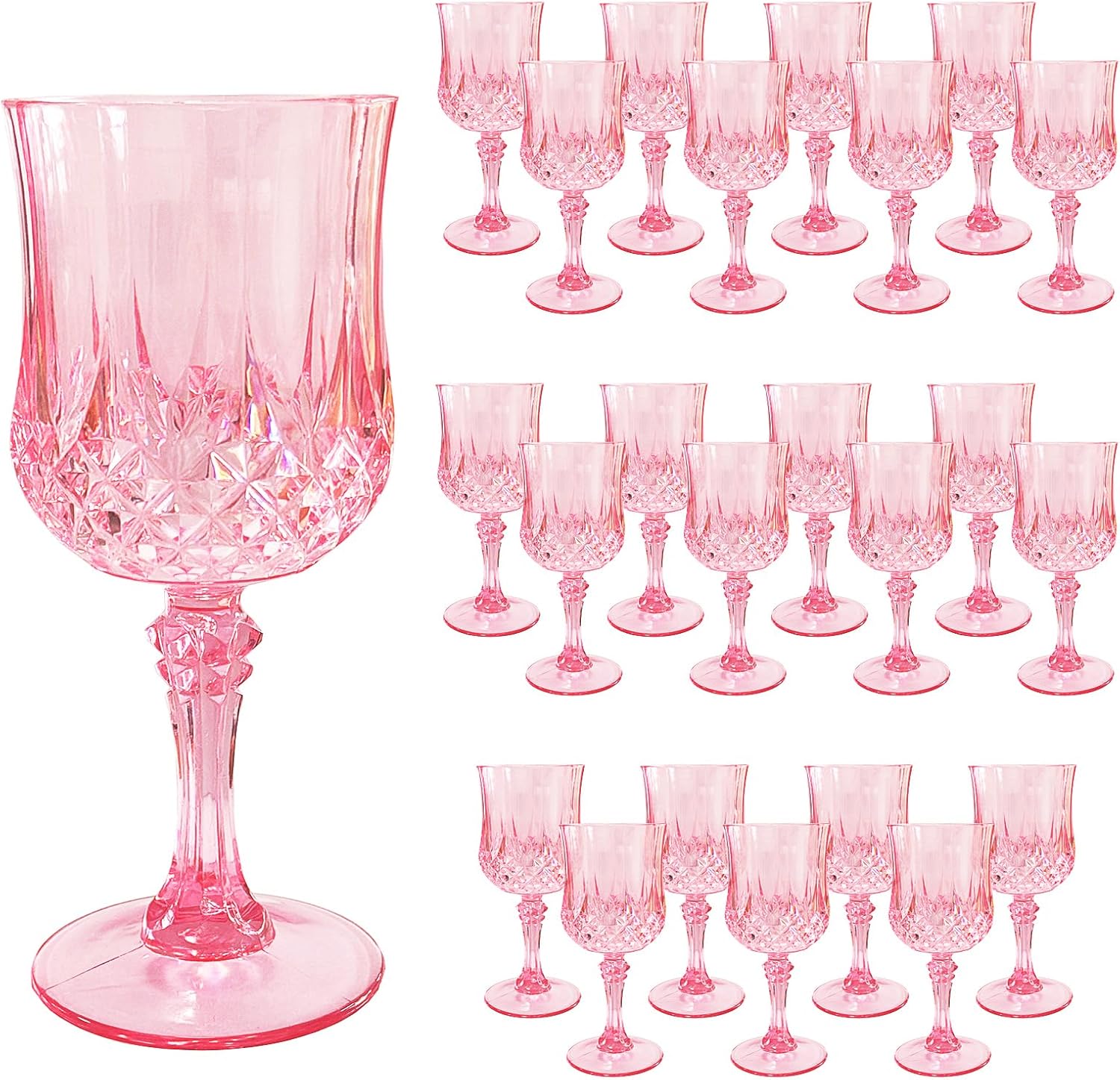 24 Pcs Plastic Pink Wine Glasses?Plastic Cordial Glasses?Plastic Goblets?Pink Plastic Goblets?Plastic Wine Glasses?Can be Used for Weddings, Everyday Fun Parties and More! Pink 24